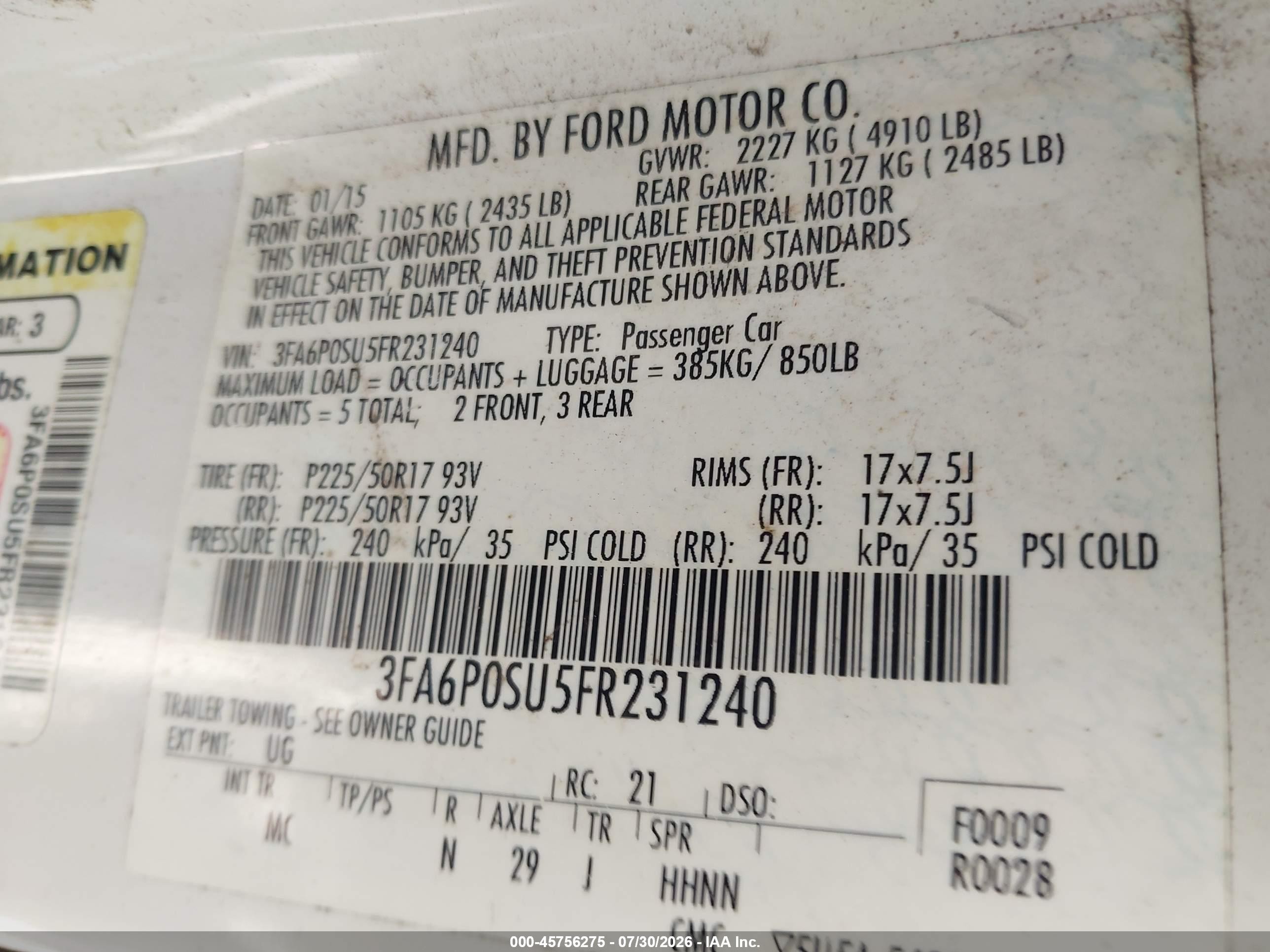 2015 Ford Fusion Energi Titanium White vin: 3FA6P0SU5FR231240