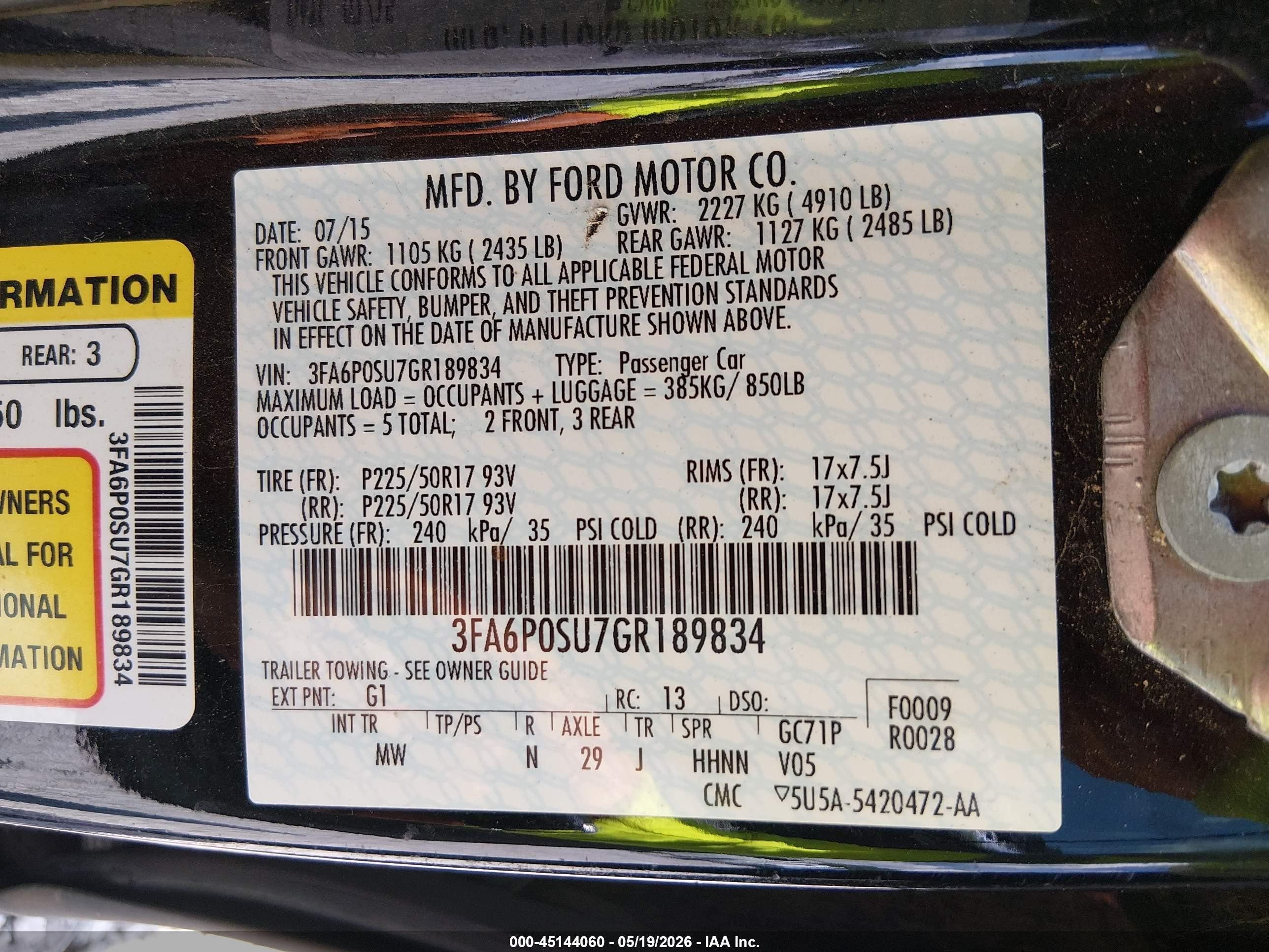2016 Ford Fusion Energi Titanium Black vin: 3FA6P0SU7GR189834