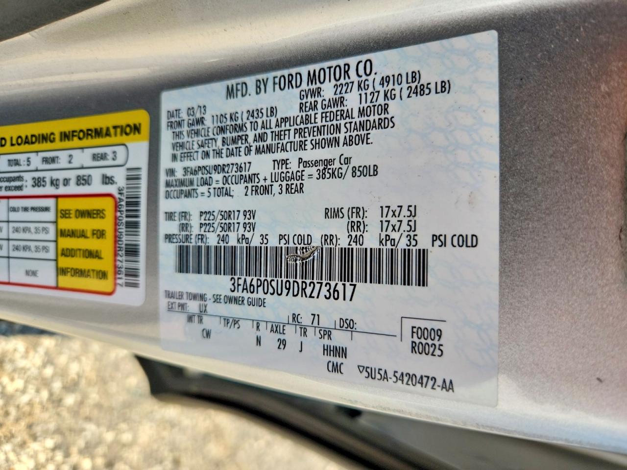 2013 Ford Fusion Titanium Phev Silver vin: 3FA6P0SU9DR273617