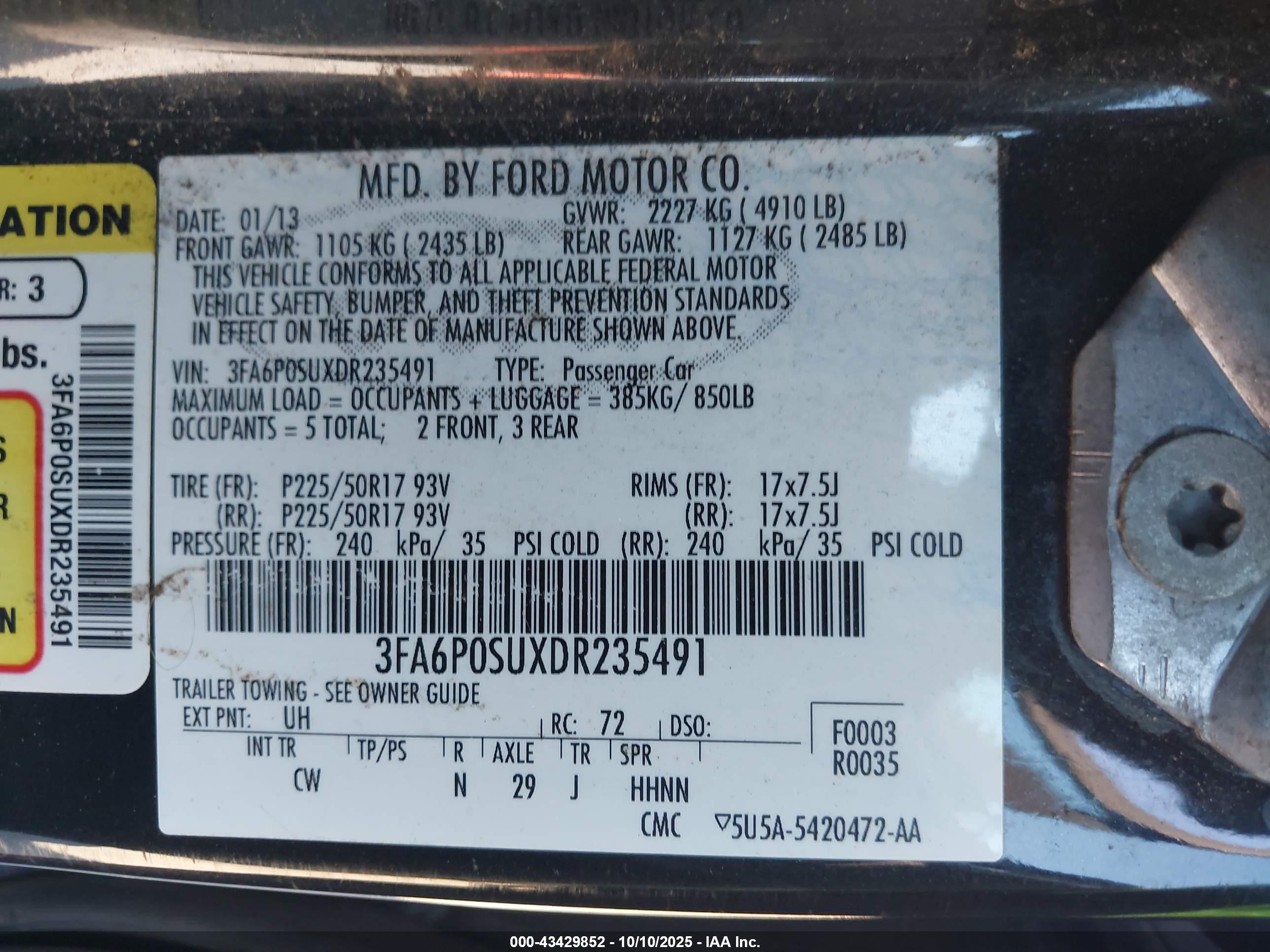 2013 Ford Fusion Energi Titanium Black vin: 3FA6P0SUXDR235491