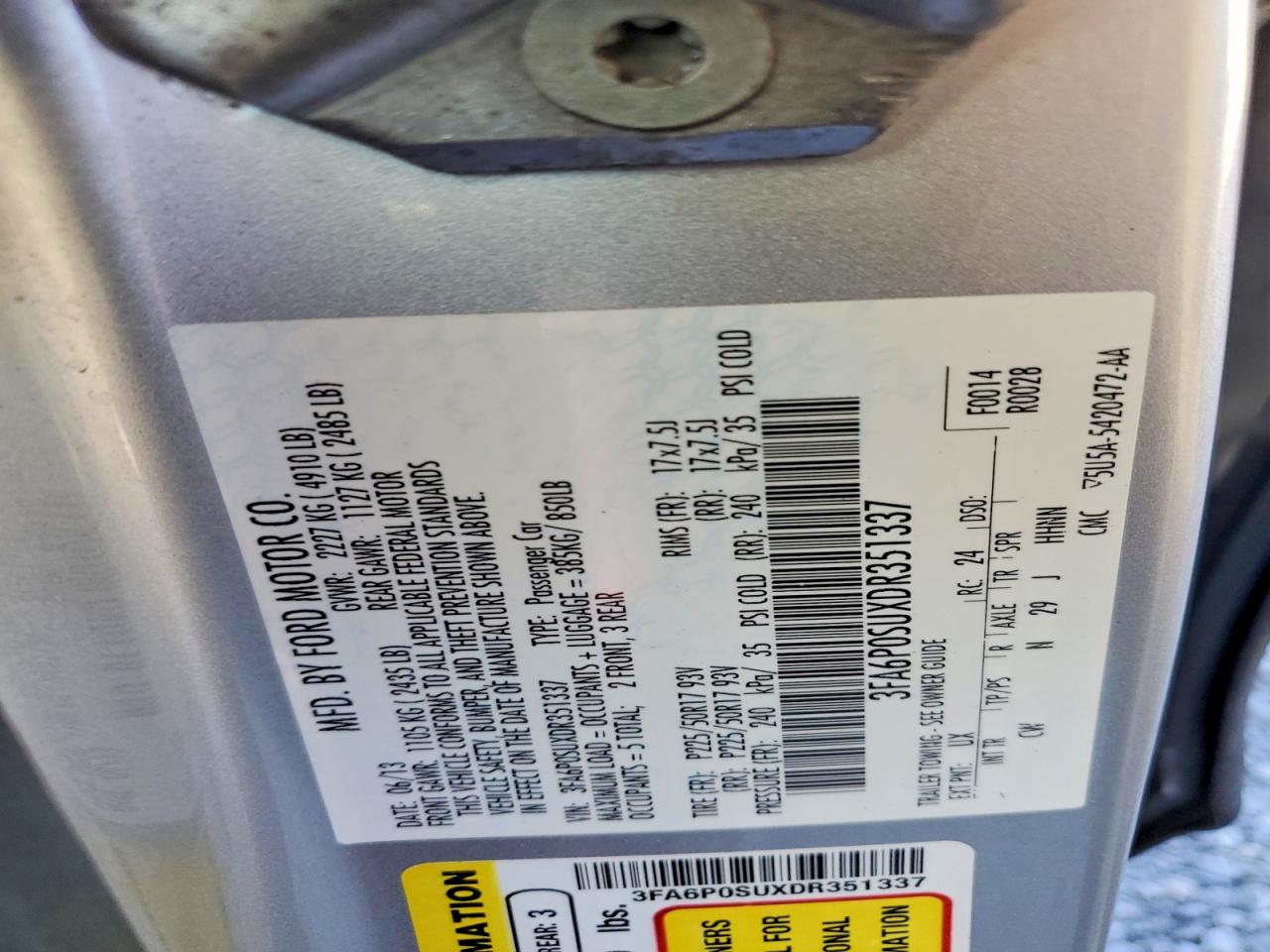 2013 Ford Fusion Titanium Phev Silver vin: 3FA6P0SUXDR351337