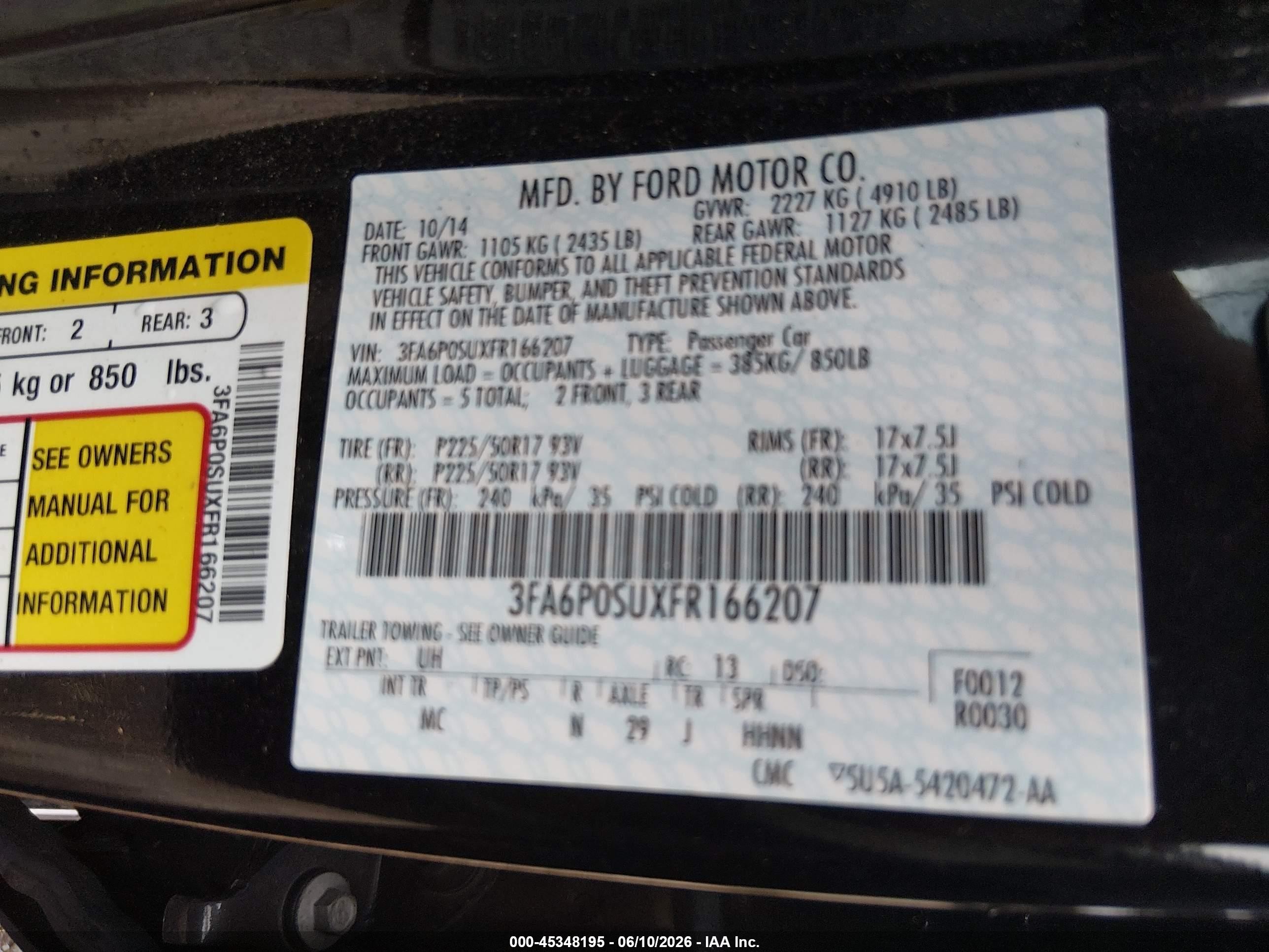 2015 Ford Fusion Energi Titanium Black vin: 3FA6P0SUXFR166207