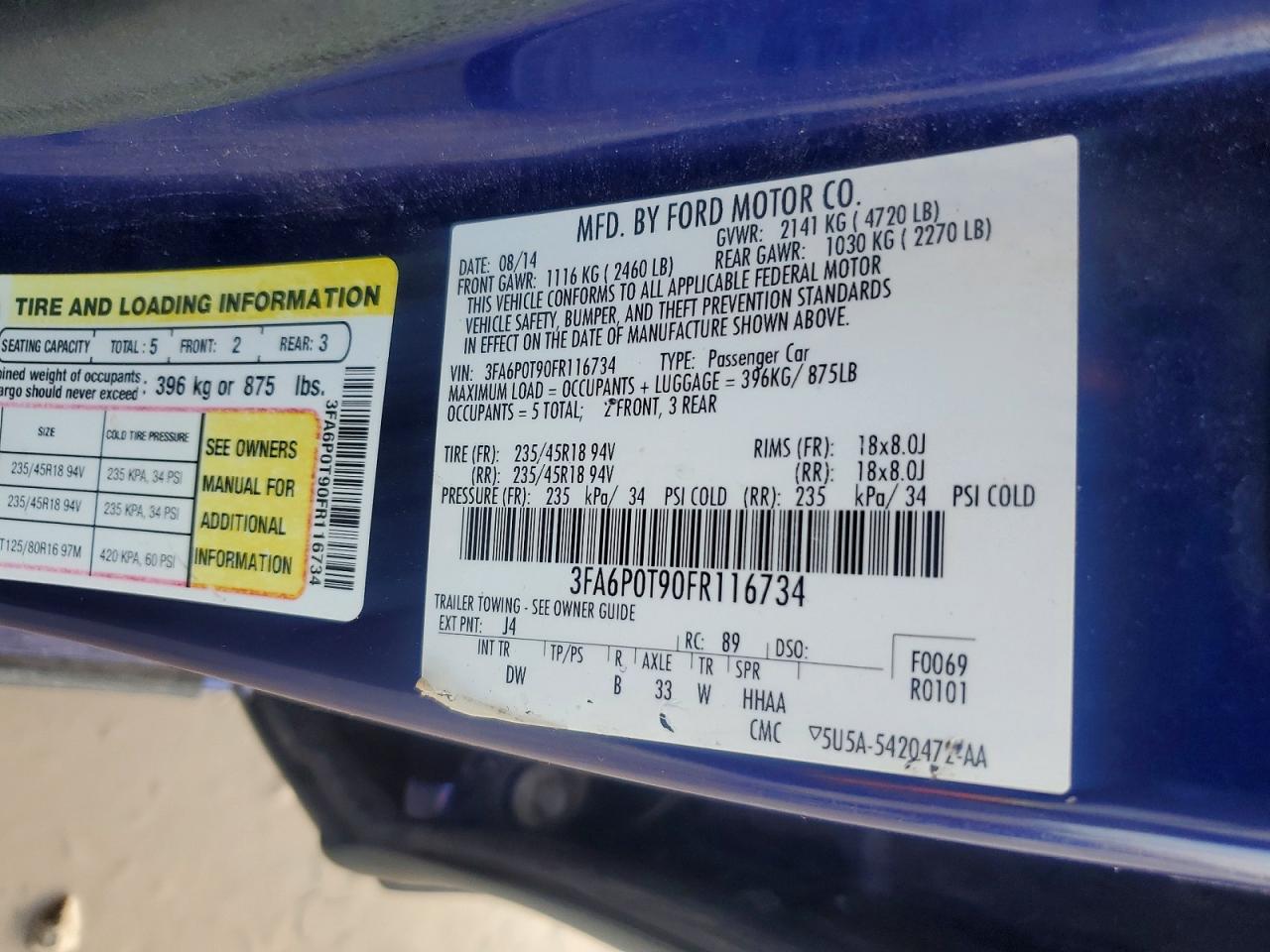 2015 Ford Fusion Se Blue vin: 3FA6P0T90FR116734