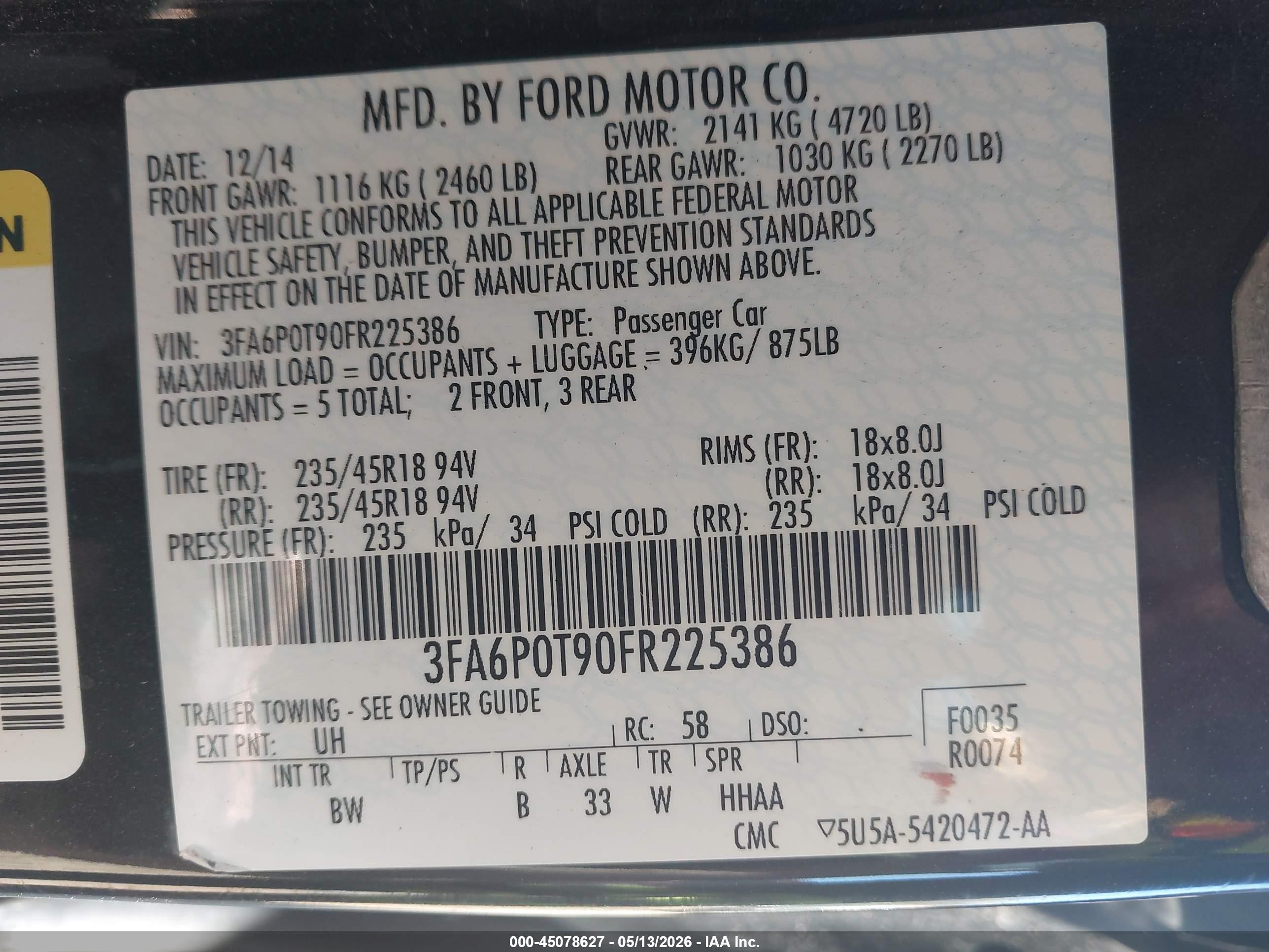 2015 Ford Fusion Se Black vin: 3FA6P0T90FR225386