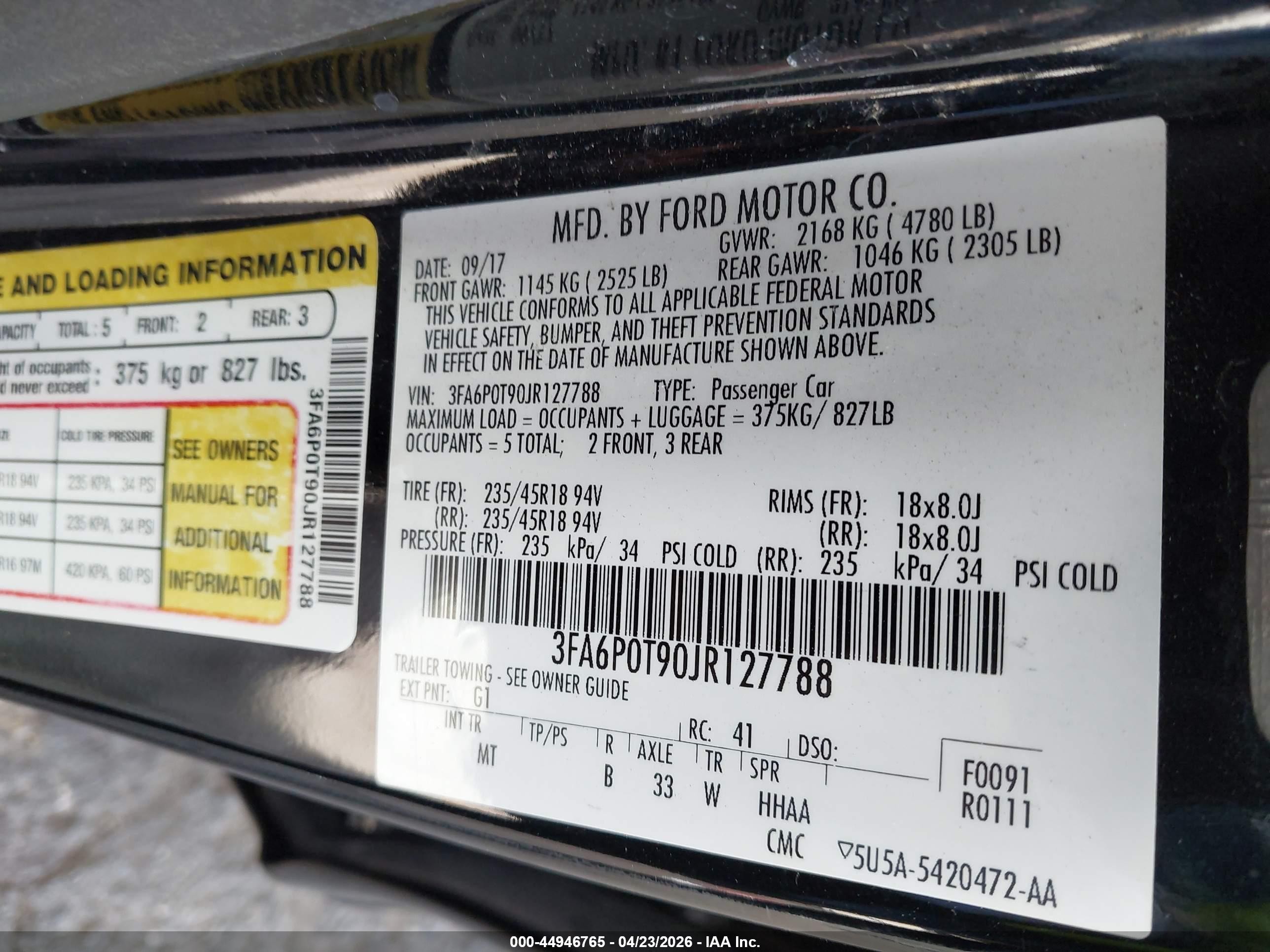 2018 Ford Fusion Se Black vin: 3FA6P0T90JR127788