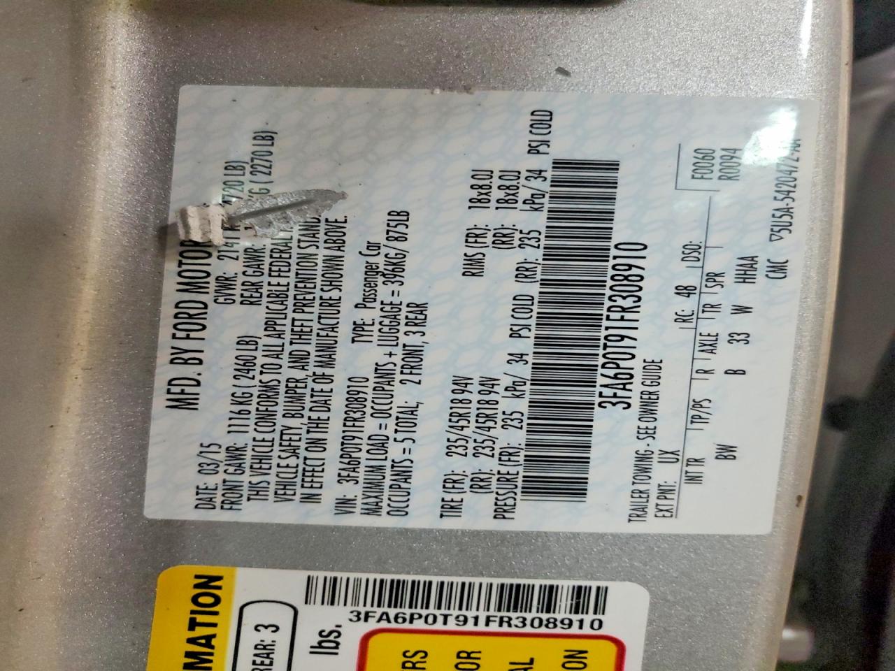 2015 Ford Fusion Se Silver vin: 3FA6P0T91FR308910