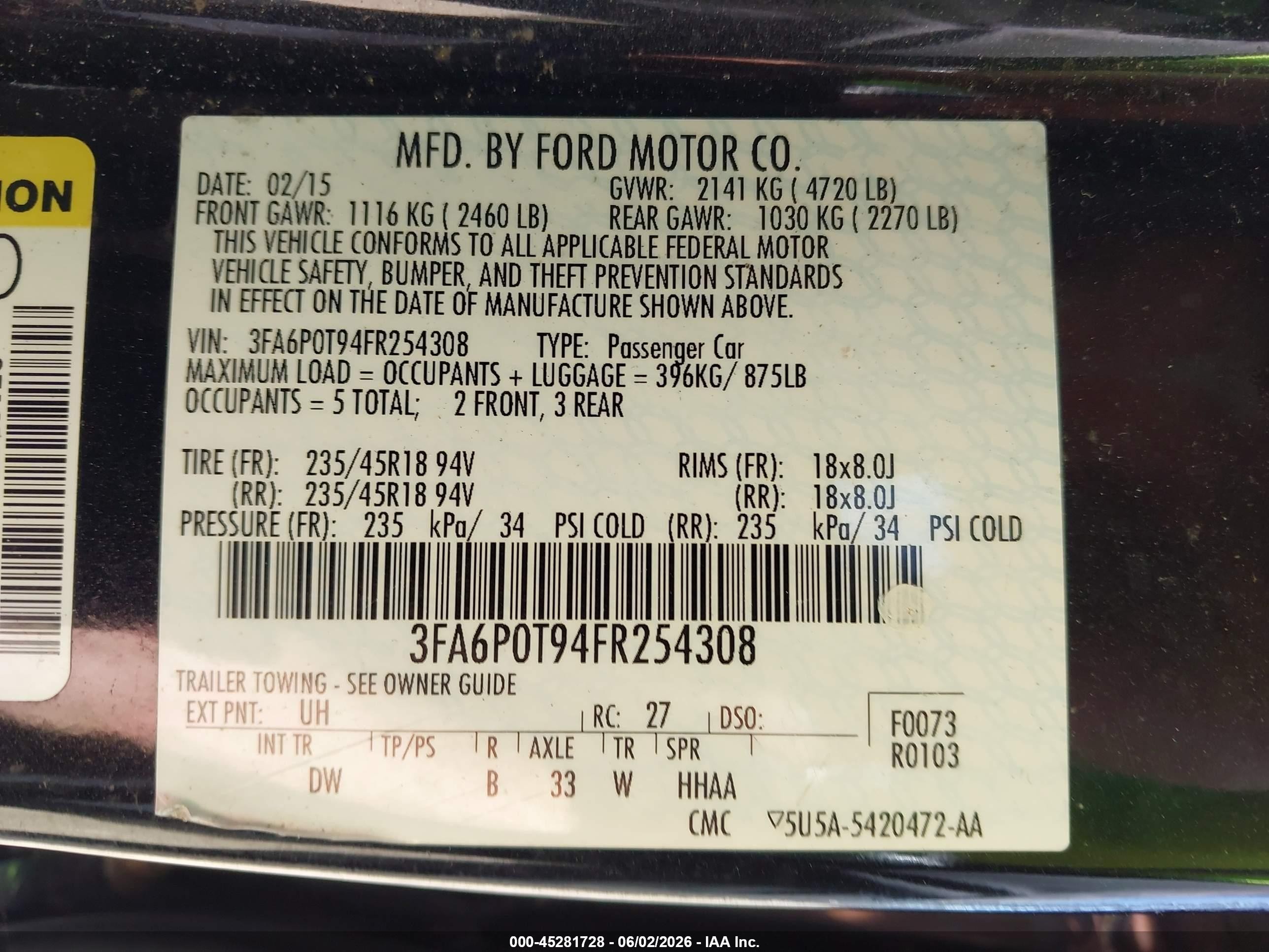 2015 Ford Fusion Se Черный vin: 3FA6P0T94FR254308