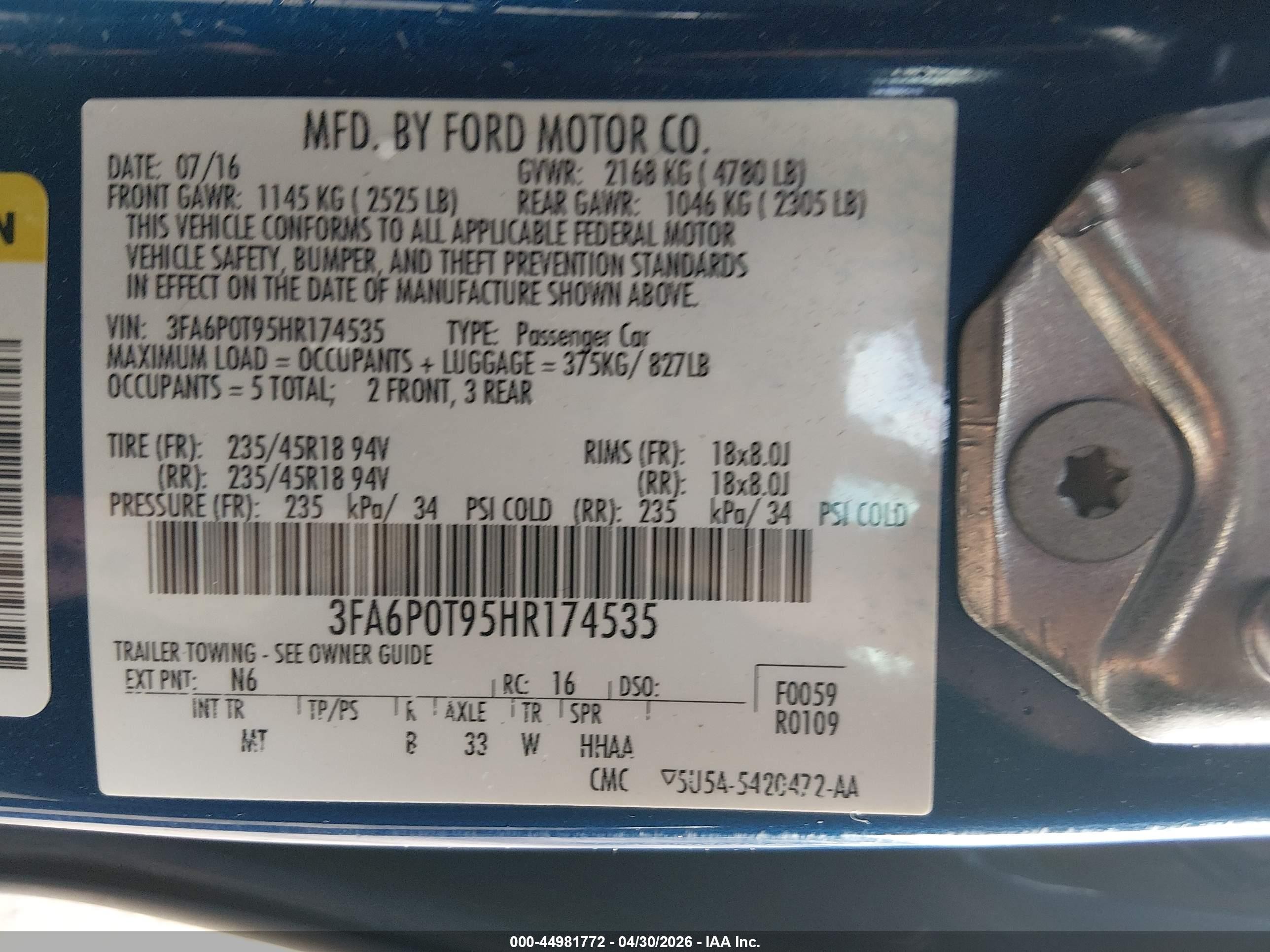 2017 Ford Fusion Se Blue vin: 3FA6P0T95HR174535