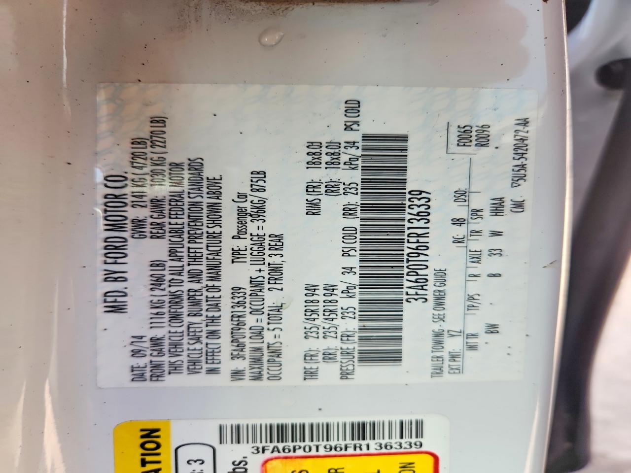 2015 Ford Fusion Se White vin: 3FA6P0T96FR136339