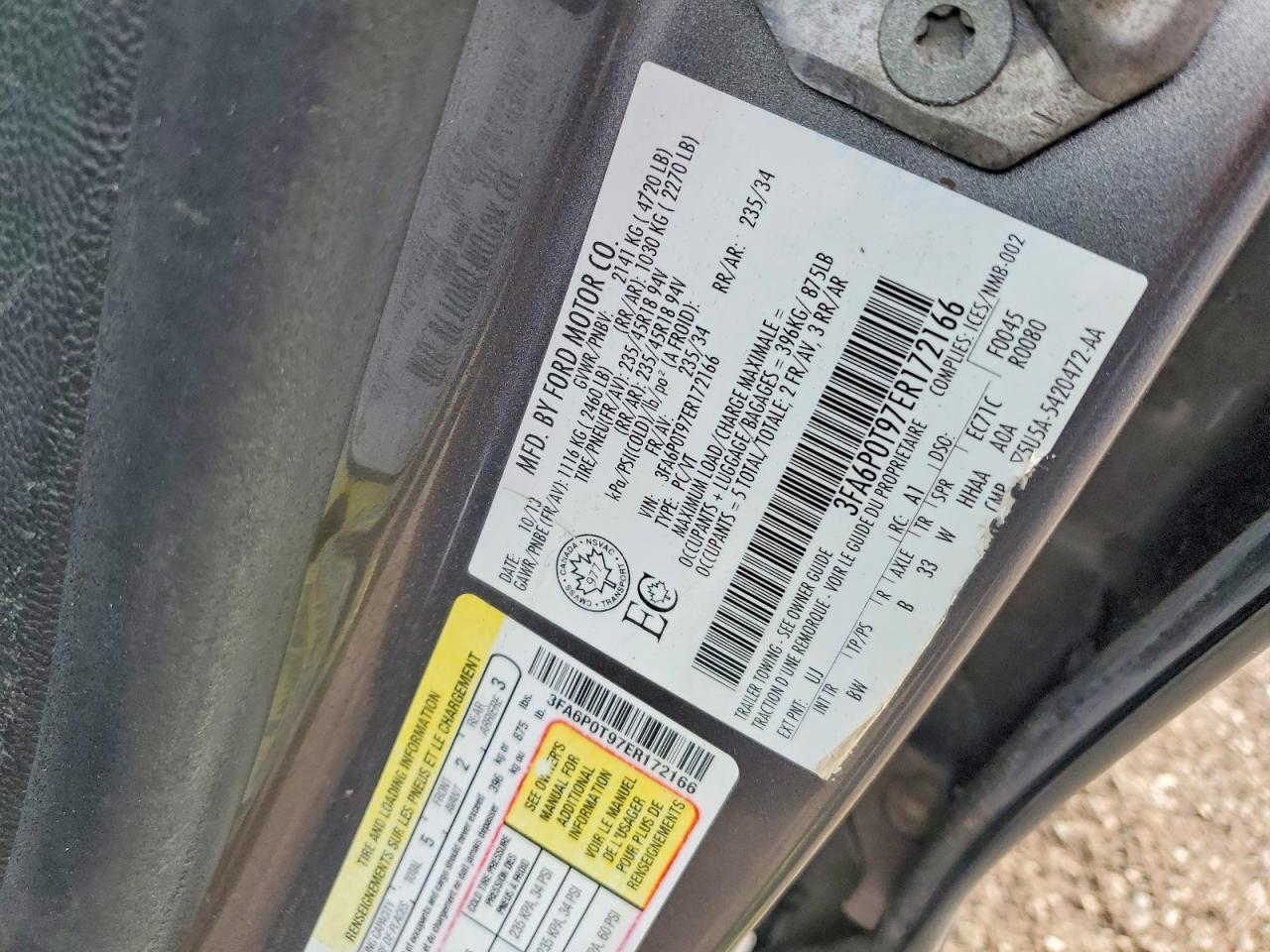 2014 Ford Fusion Charcoal vin: 3FA6P0T97ER172166