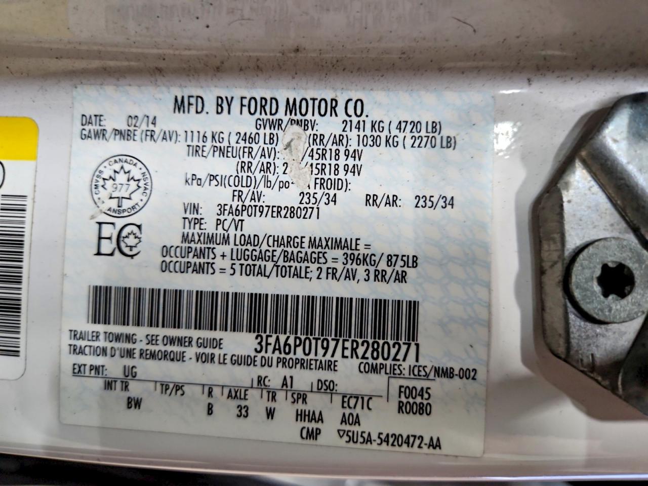 2014 Ford Fusion Se White vin: 3FA6P0T97ER280271