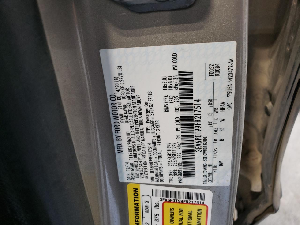 2015 Ford Fusion Se Beige vin: 3FA6P0T99FR217514