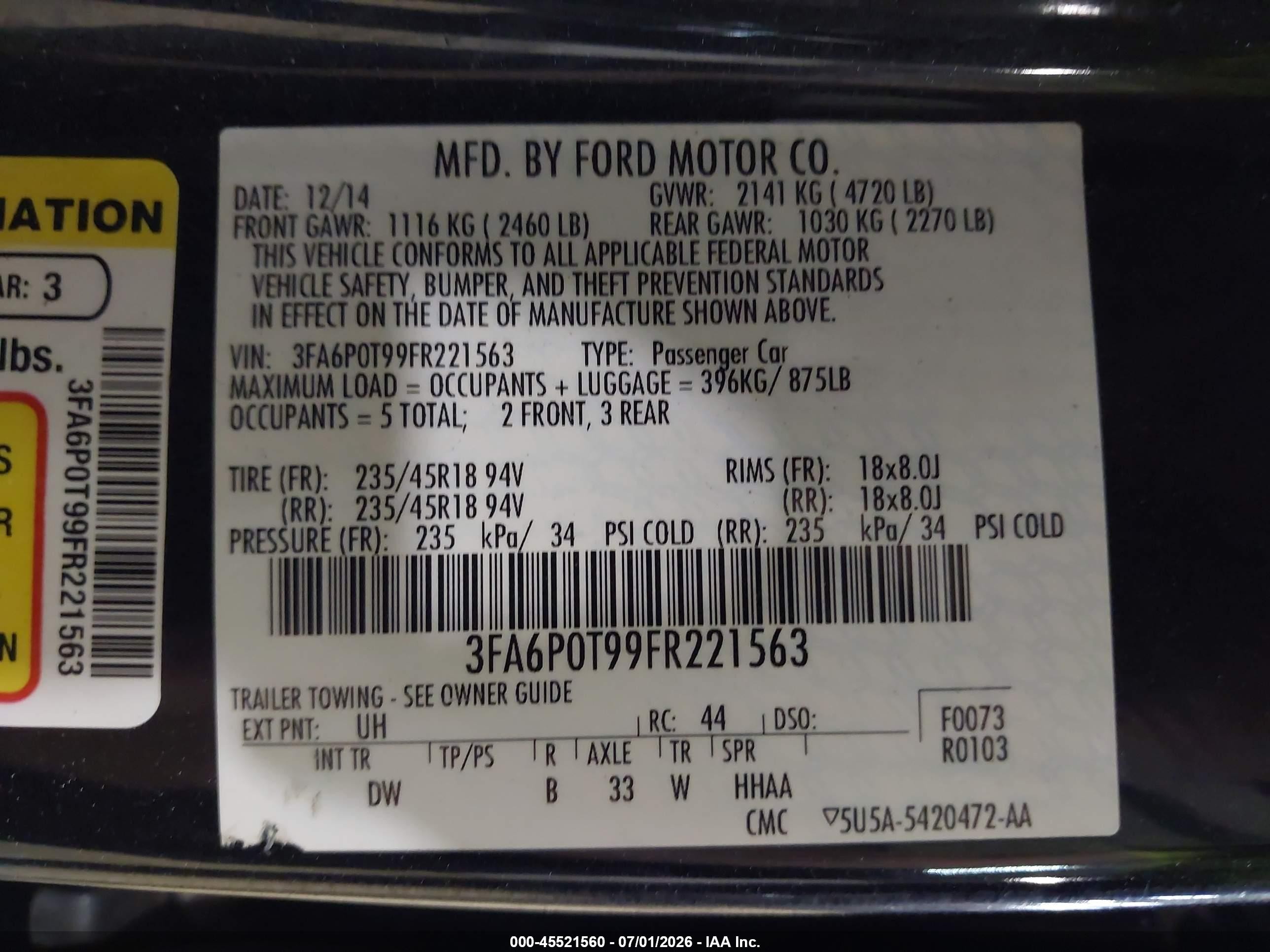 2015 Ford Fusion Se Black vin: 3FA6P0T99FR221563