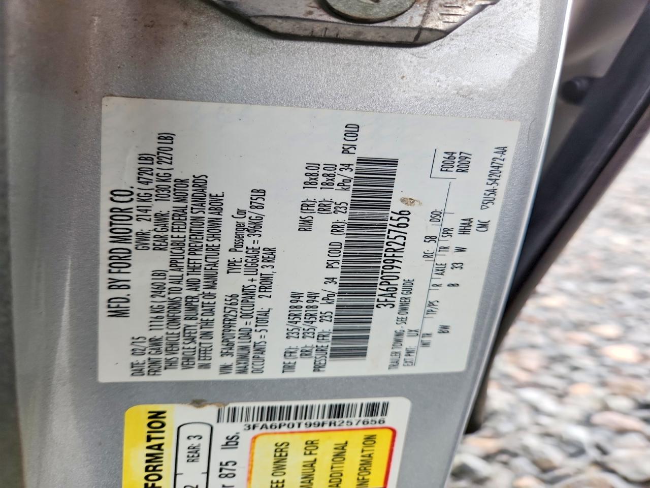 2015 Ford Fusion Se Silver vin: 3FA6P0T99FR257656