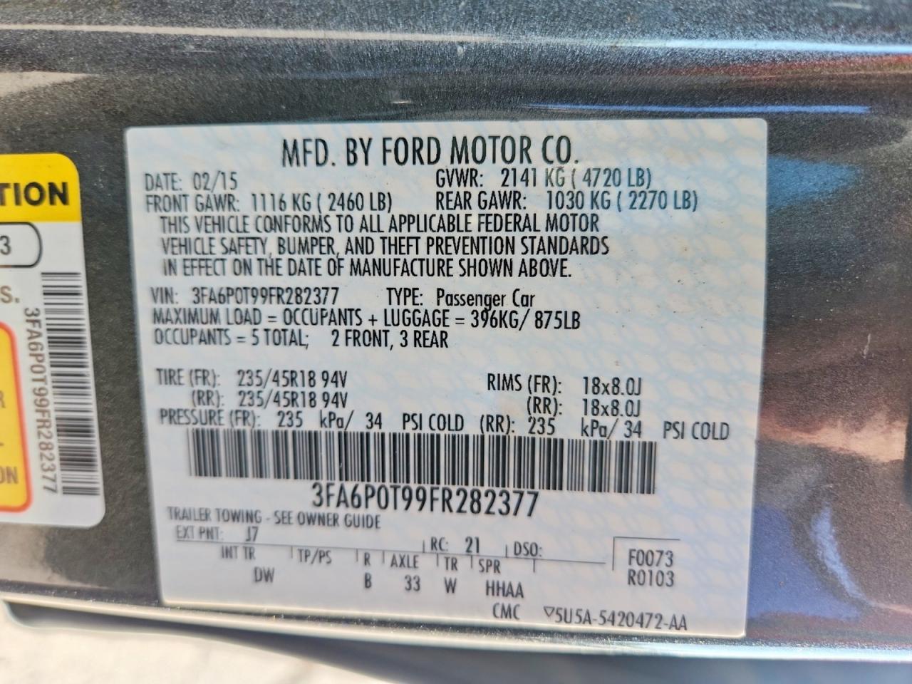 2015 Ford Fusion Se Gray vin: 3FA6P0T99FR282377