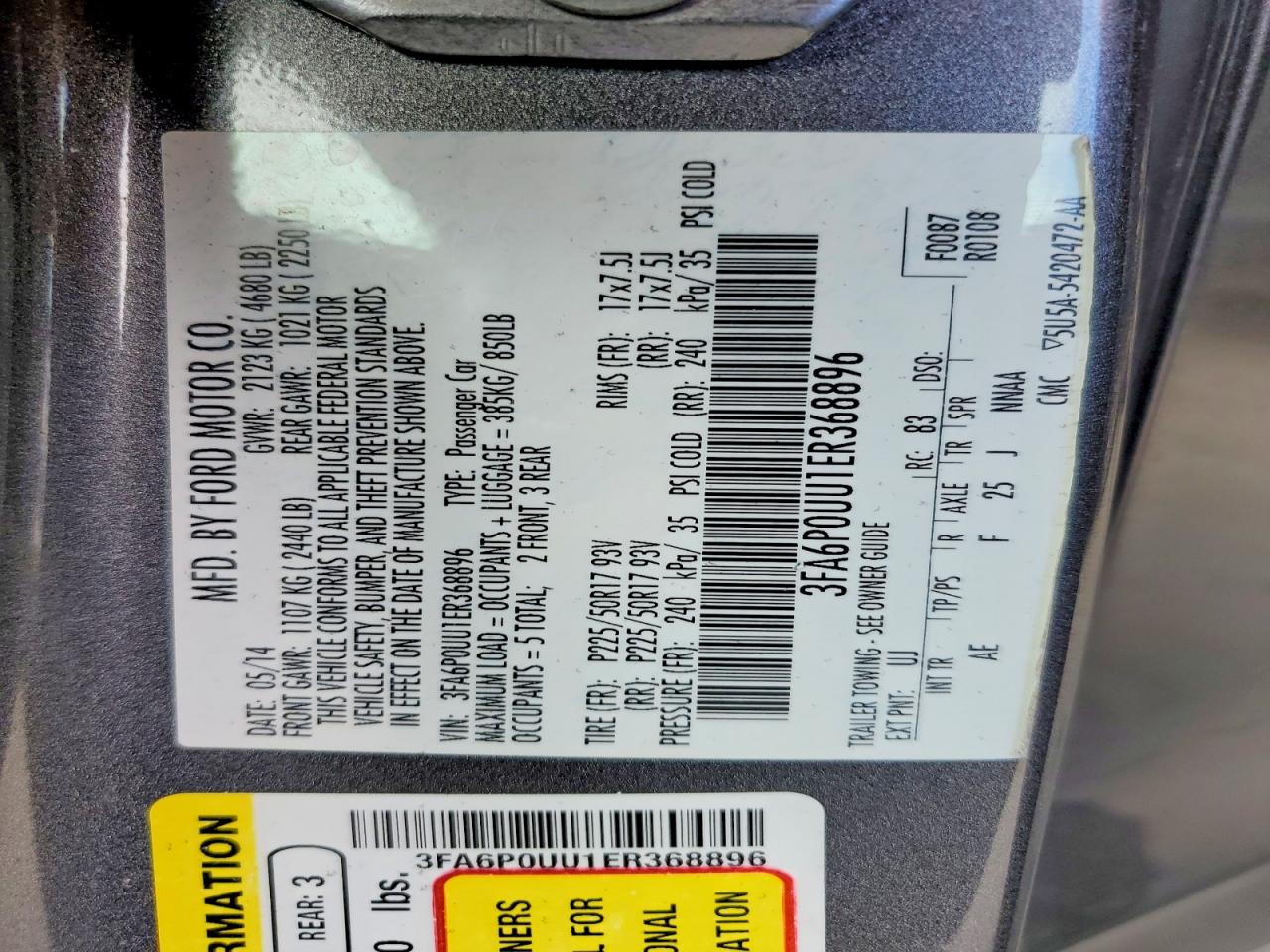 2014 Ford Fusion S Hybrid Charcoal vin: 3FA6P0UU1ER368896