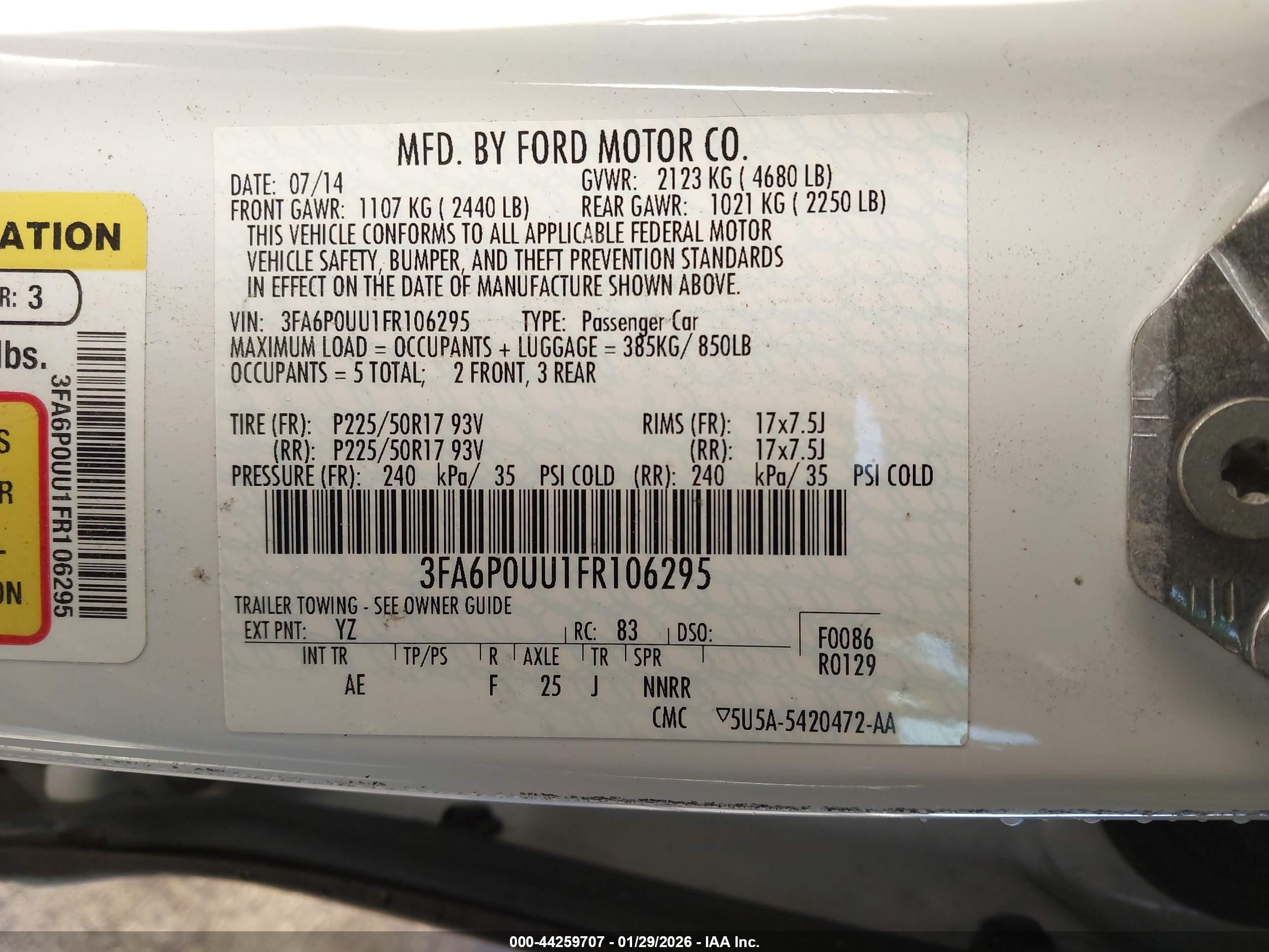 2015 Ford Fusion Hybrid S White vin: 3FA6P0UU1FR106295