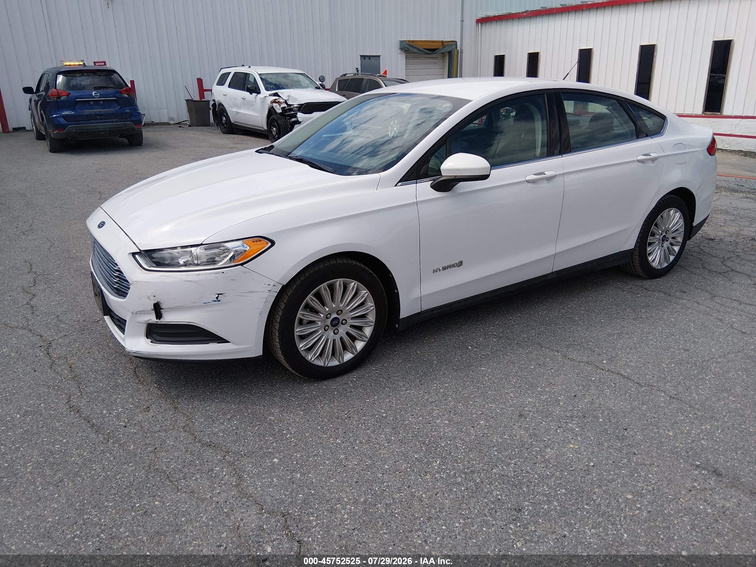 2014 Ford Fusion Hybrid S White vin: 3FA6P0UU2ER368664