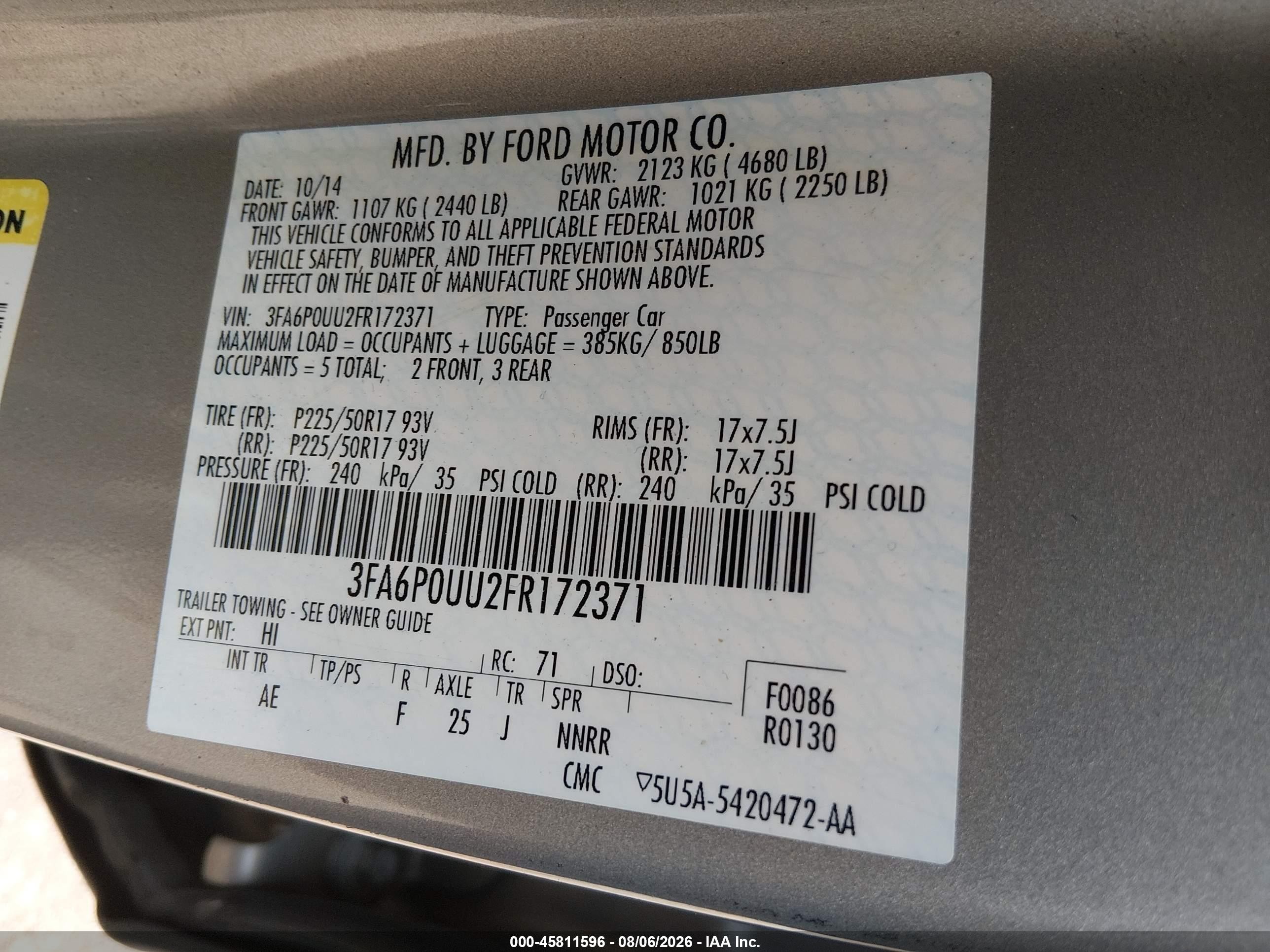 2015 Ford Fusion Hybrid S Champagne vin: 3FA6P0UU2FR172371