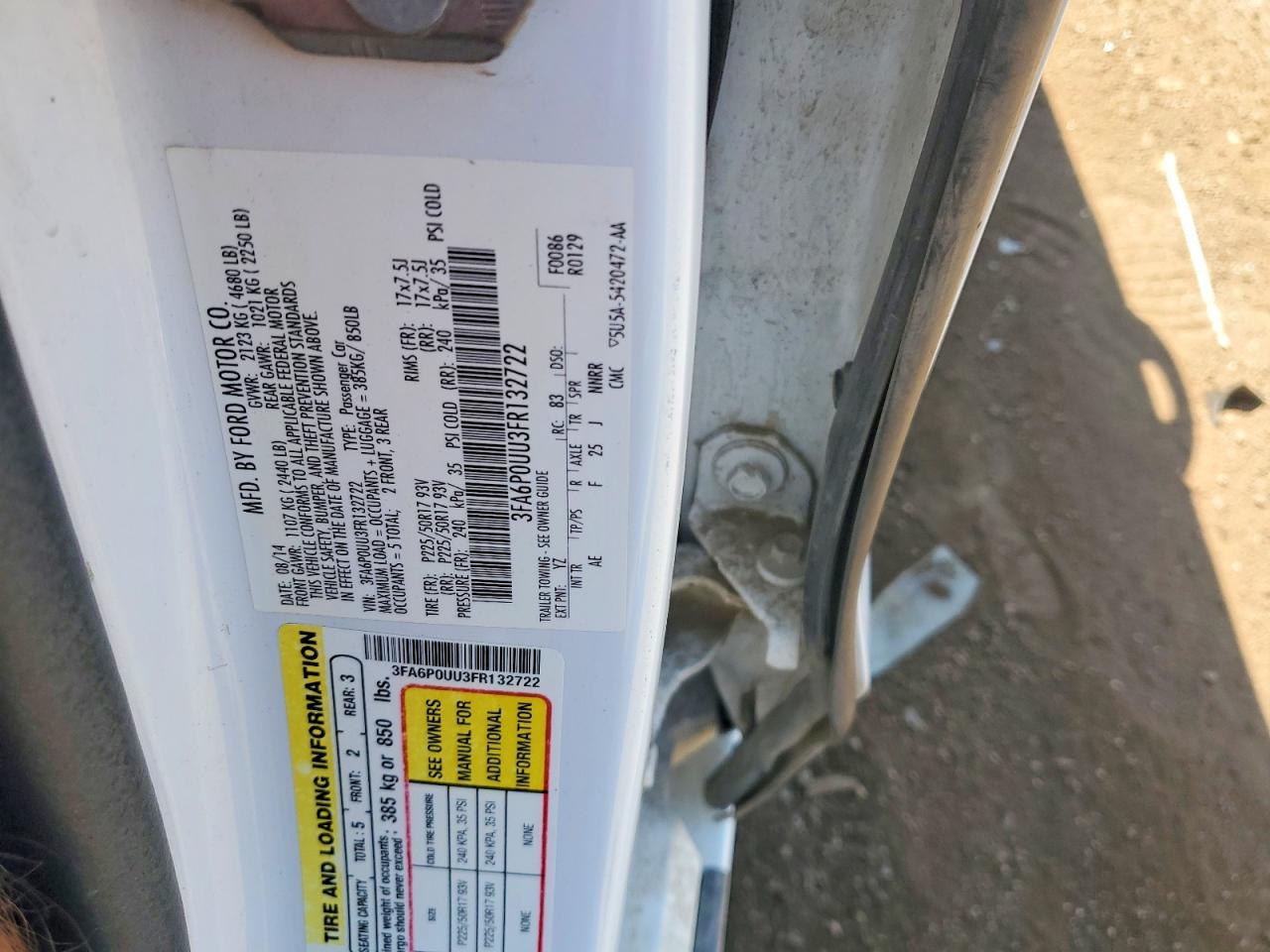 2015 Ford Fusion S Hybrid White vin: 3FA6P0UU3FR132722
