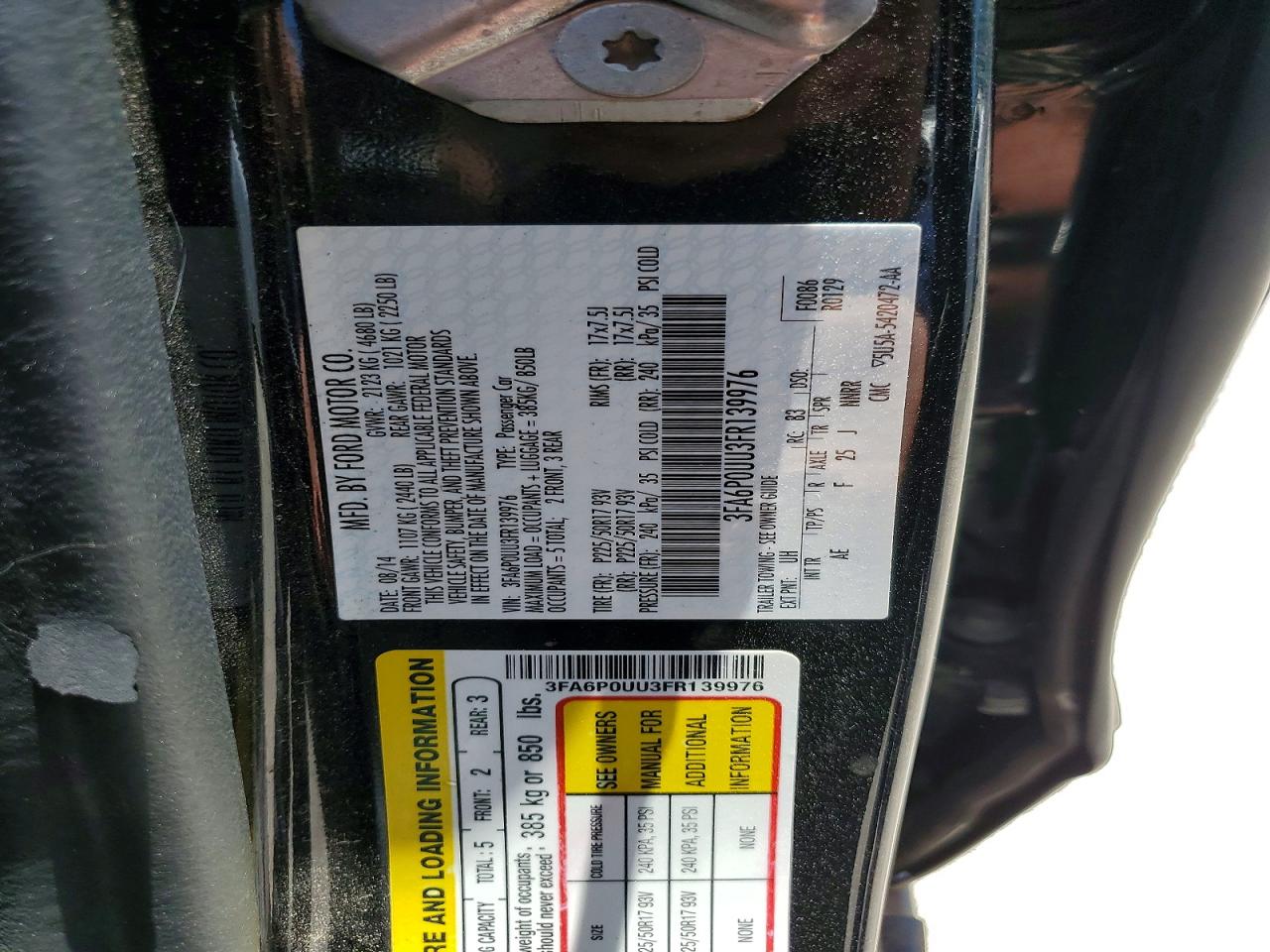 2015 Ford Fusion S Hybrid Black vin: 3FA6P0UU3FR139976