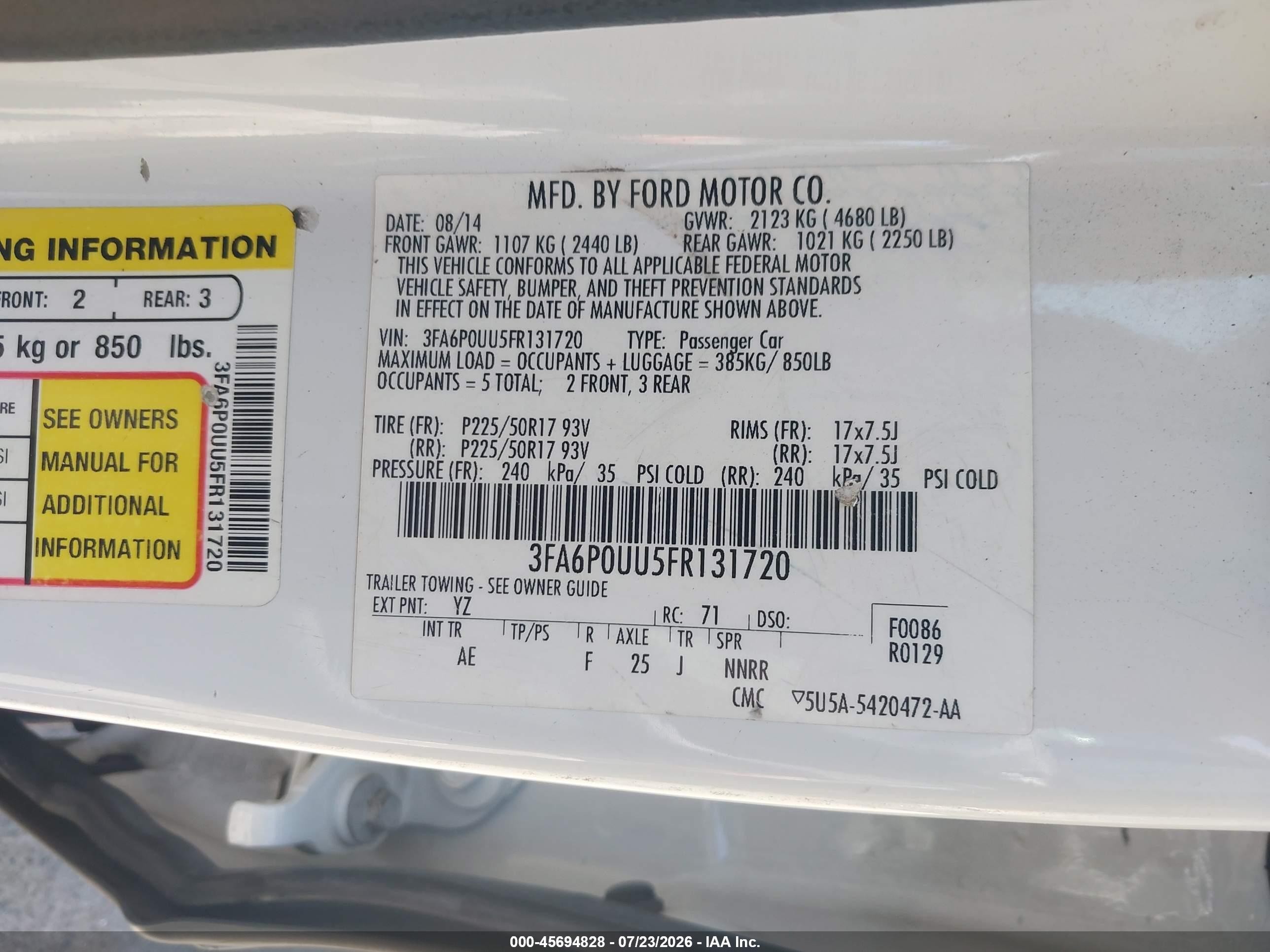 2015 Ford Fusion Hybrid S White vin: 3FA6P0UU5FR131720