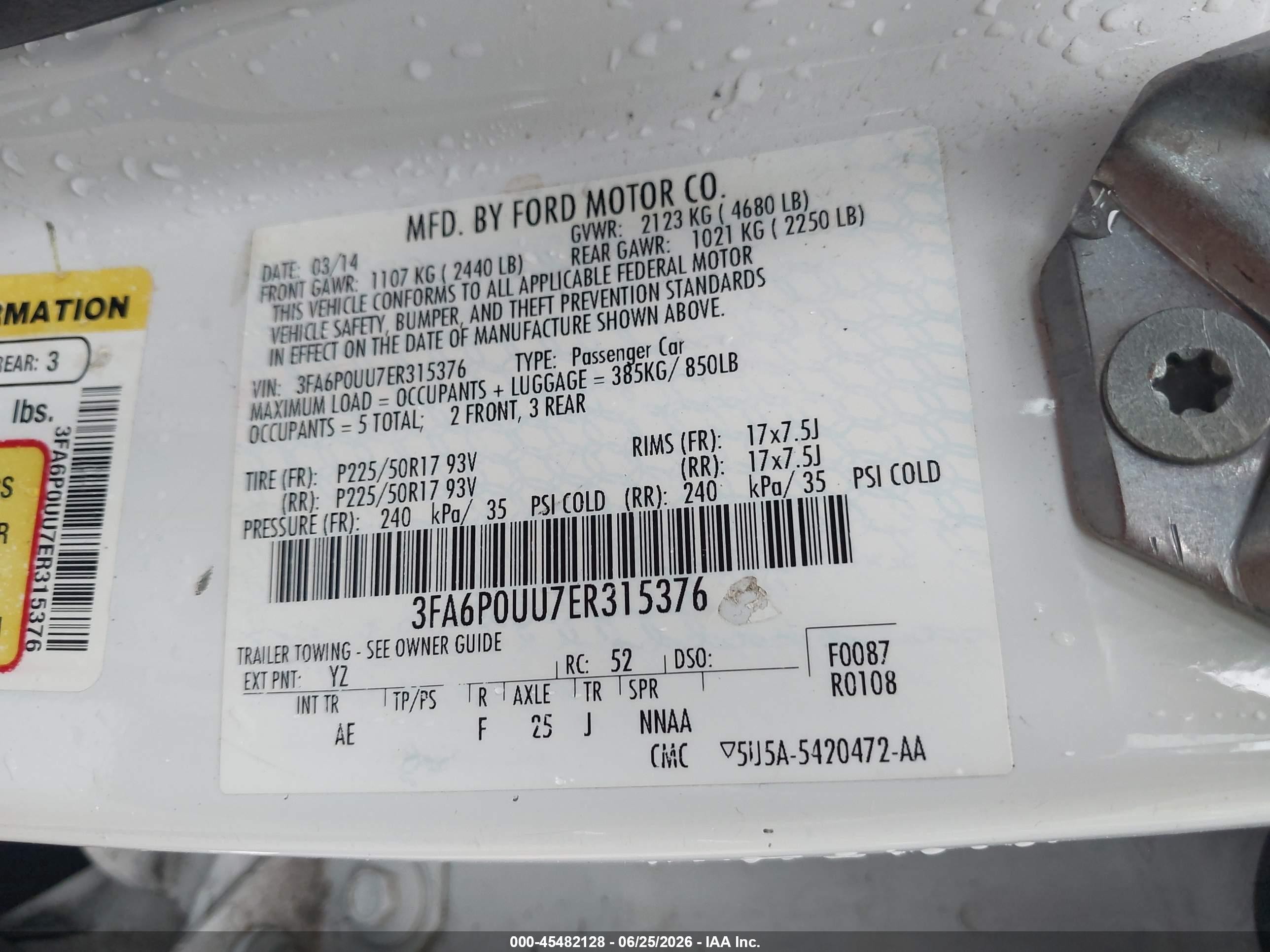 2014 Ford Fusion Hybrid S Белый vin: 3FA6P0UU7ER315376