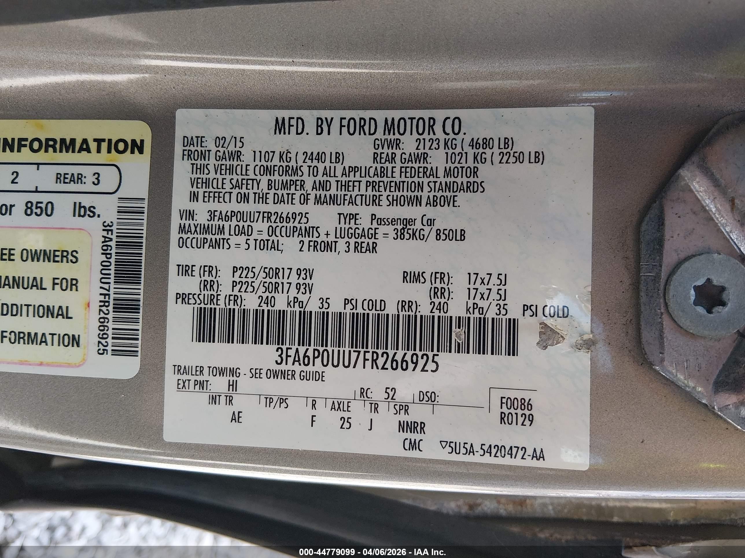 2015 Ford Fusion Hybrid S Green vin: 3FA6P0UU7FR266925