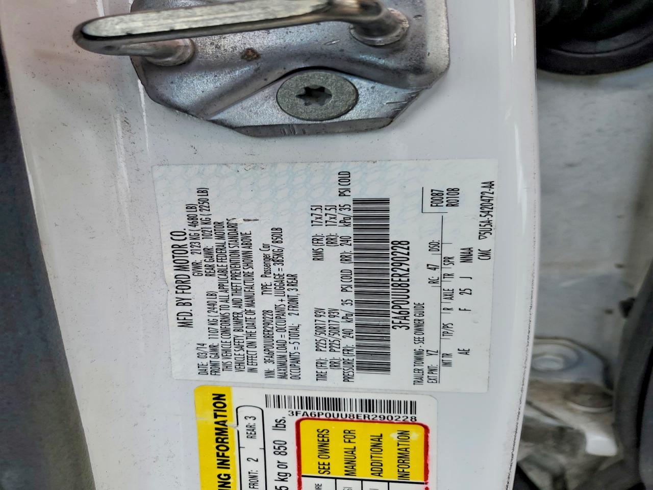 2014 Ford Fusion S Hybrid White vin: 3FA6P0UU8ER290228