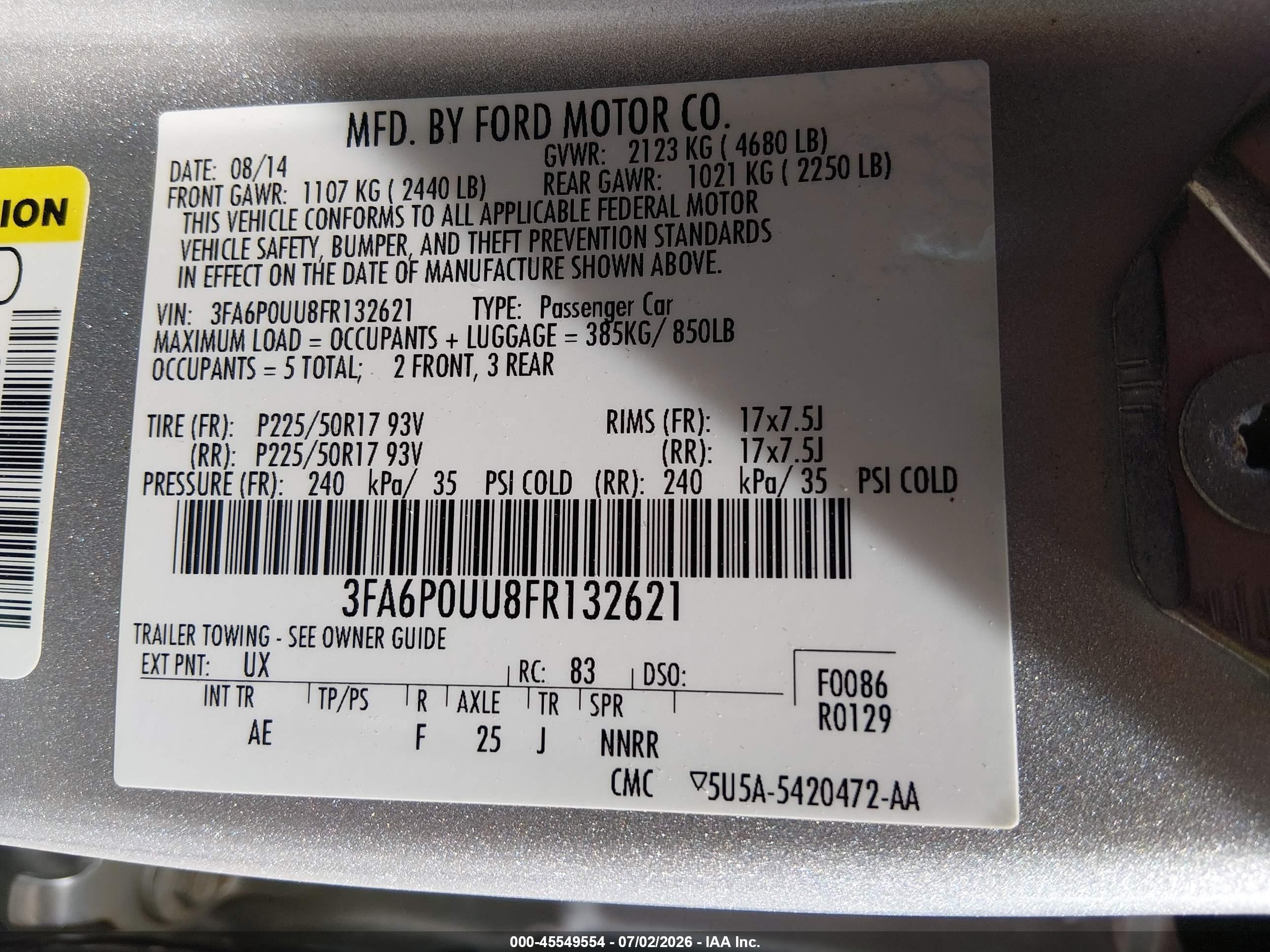 2015 Ford Fusion Hybrid S Silver vin: 3FA6P0UU8FR132621