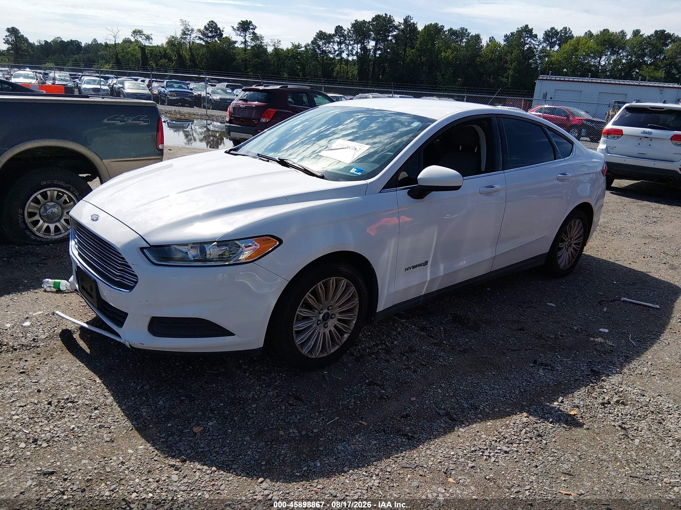 2014 Ford Fusion Hybrid S White vin: 3FA6P0UUXER368833