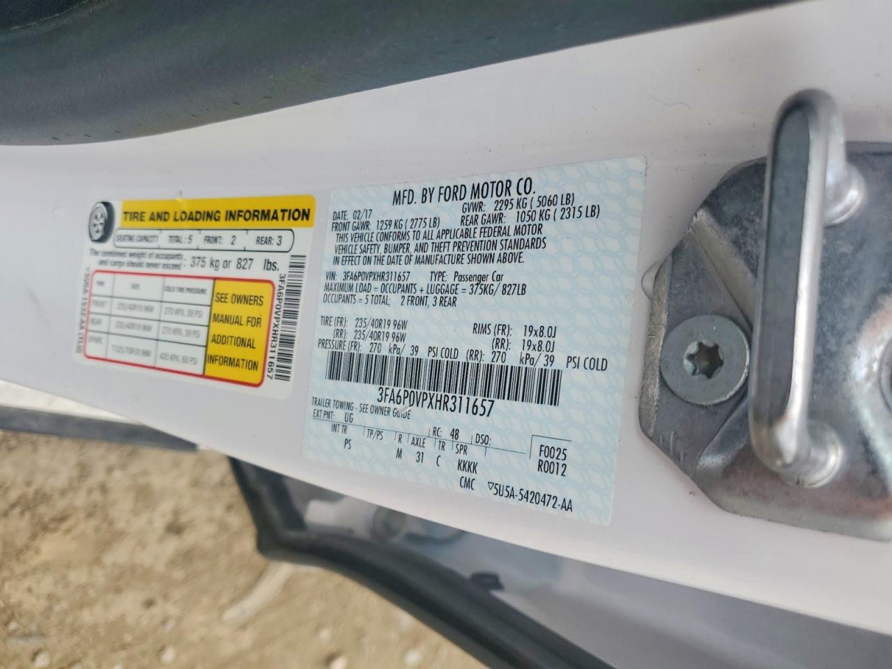 2017 Ford Fusion Sport White vin: 3FA6P0VPXHR311657