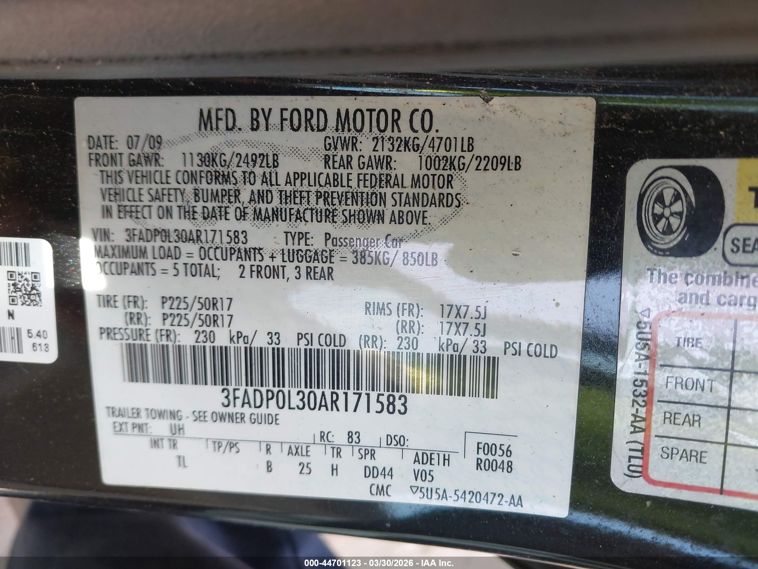 2010 Ford Fusion Hybrid   Black vin: 3FADP0L30AR171583