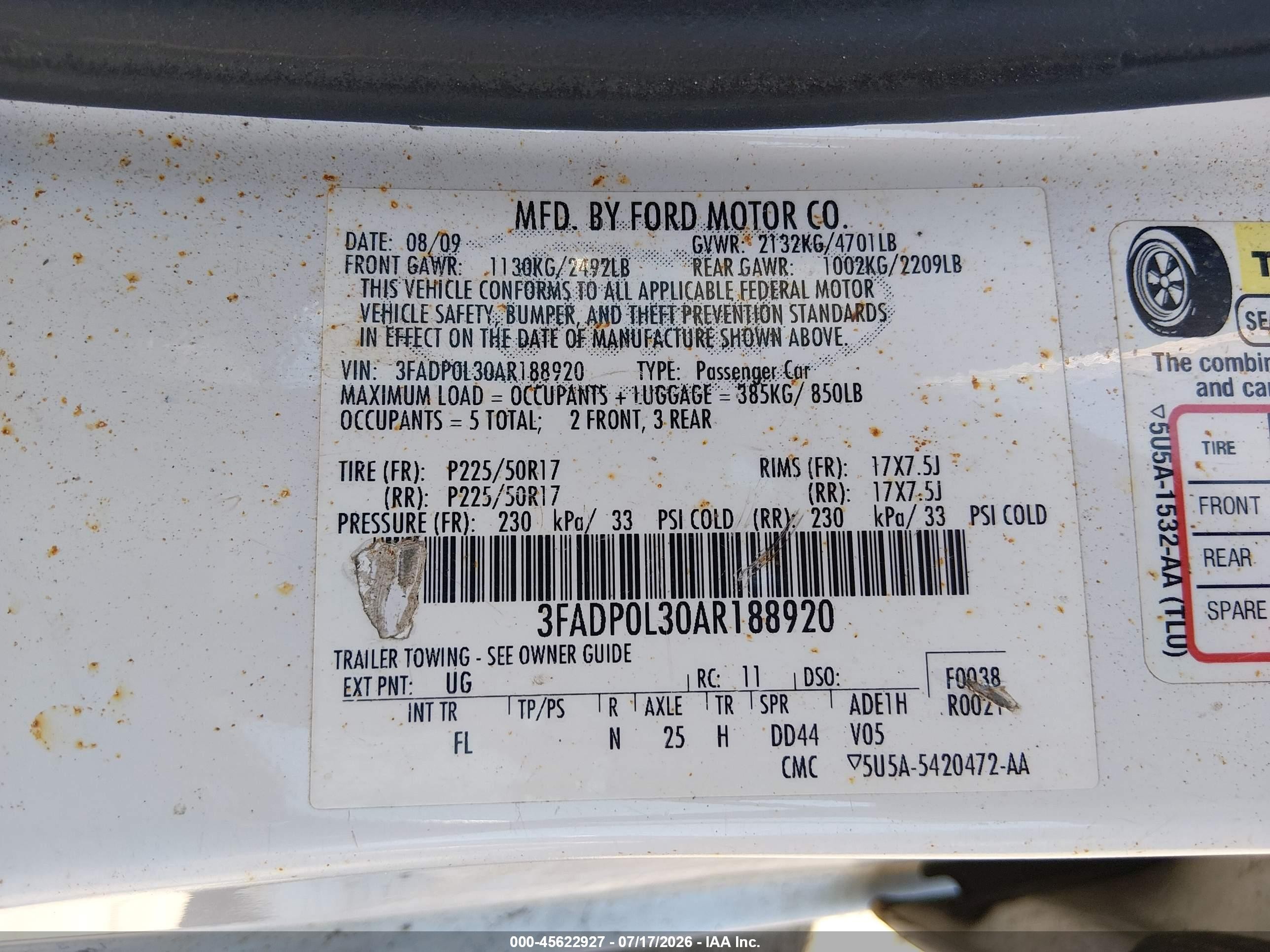 2010 Ford Fusion Hybrid   White vin: 3FADP0L30AR188920