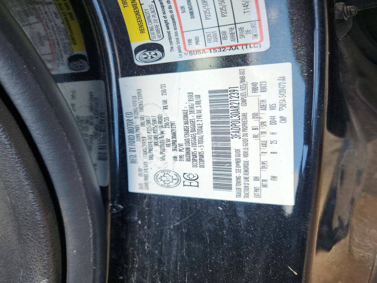 2010 Ford Fusion Hybrid Black vin: 3FADP0L30AR212391
