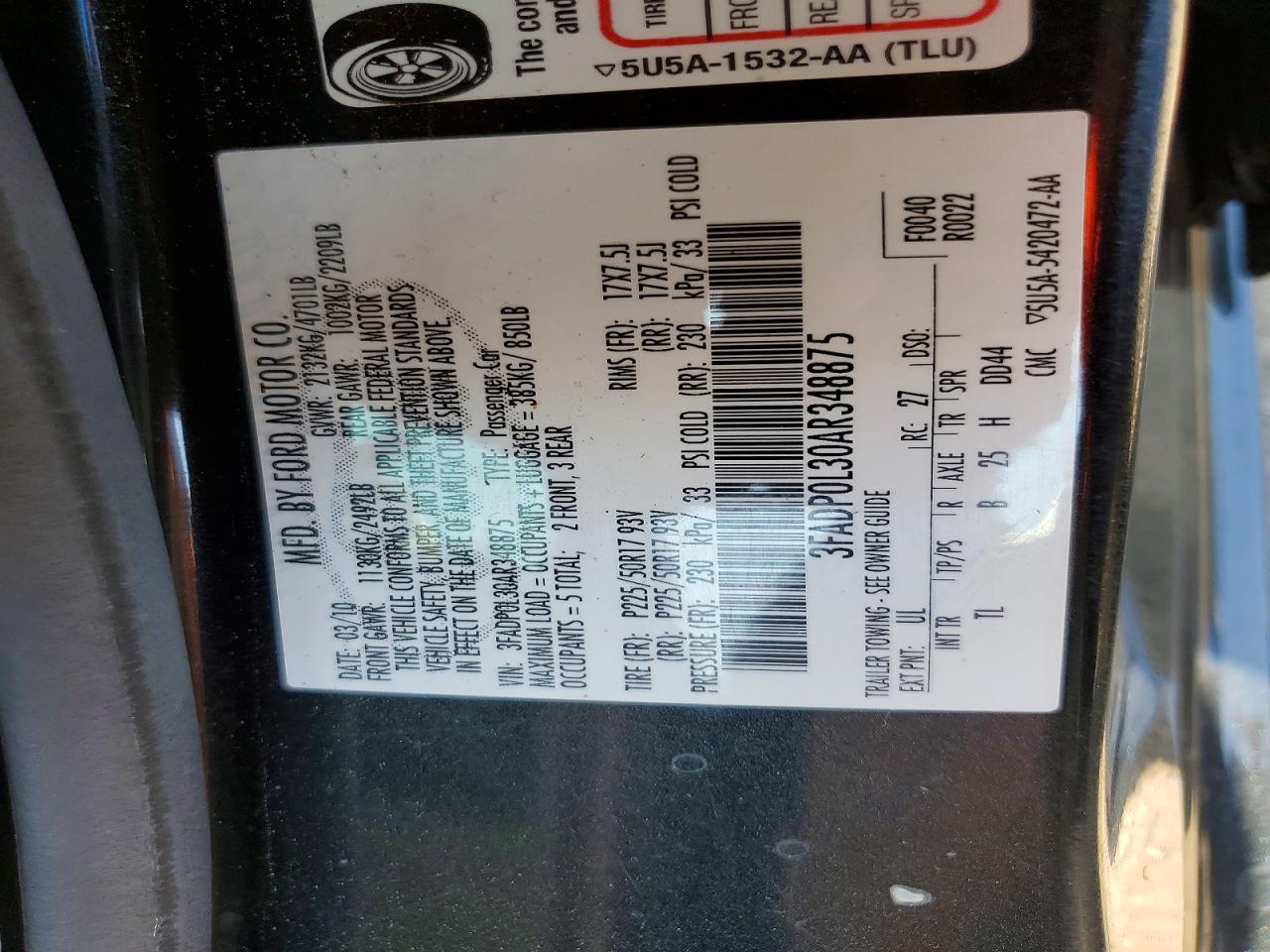 2010 Ford Fusion Hybrid Black vin: 3FADP0L30AR348875