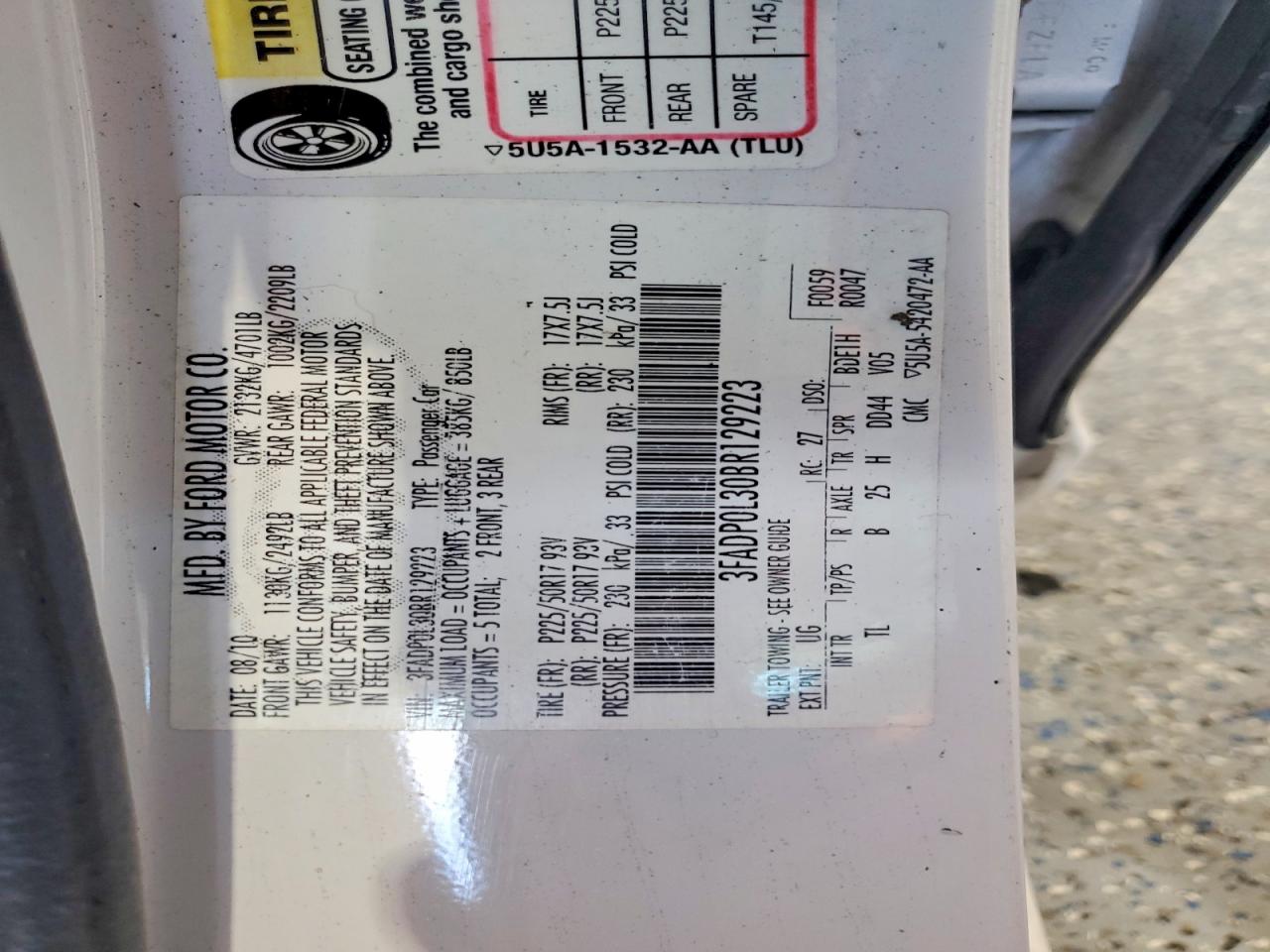 2011 Ford Fusion Hybrid White vin: 3FADP0L30BR129223