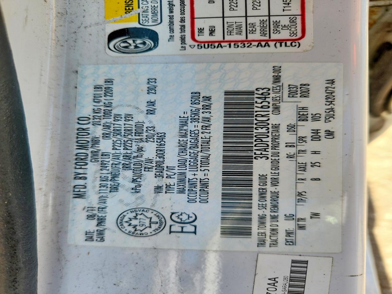 2012 Ford Fusion Hybrid White vin: 3FADP0L30CR165463
