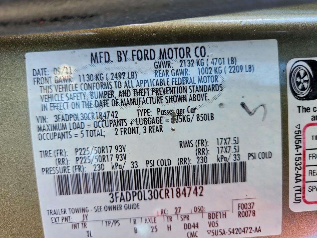 2012 Ford Fusion Hybrid Green vin: 3FADP0L30CR184742
