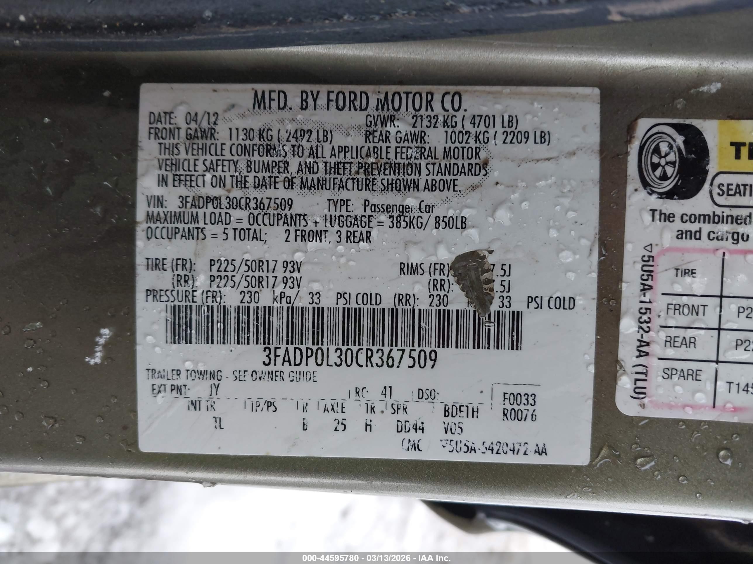 2012 Ford Fusion Hybrid   Green vin: 3FADP0L30CR367509