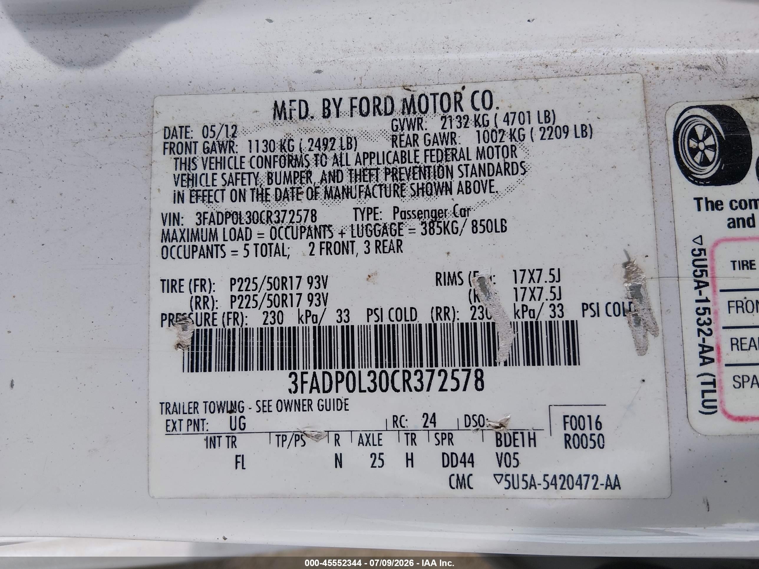 2012 Ford Fusion Hybrid   White vin: 3FADP0L30CR372578