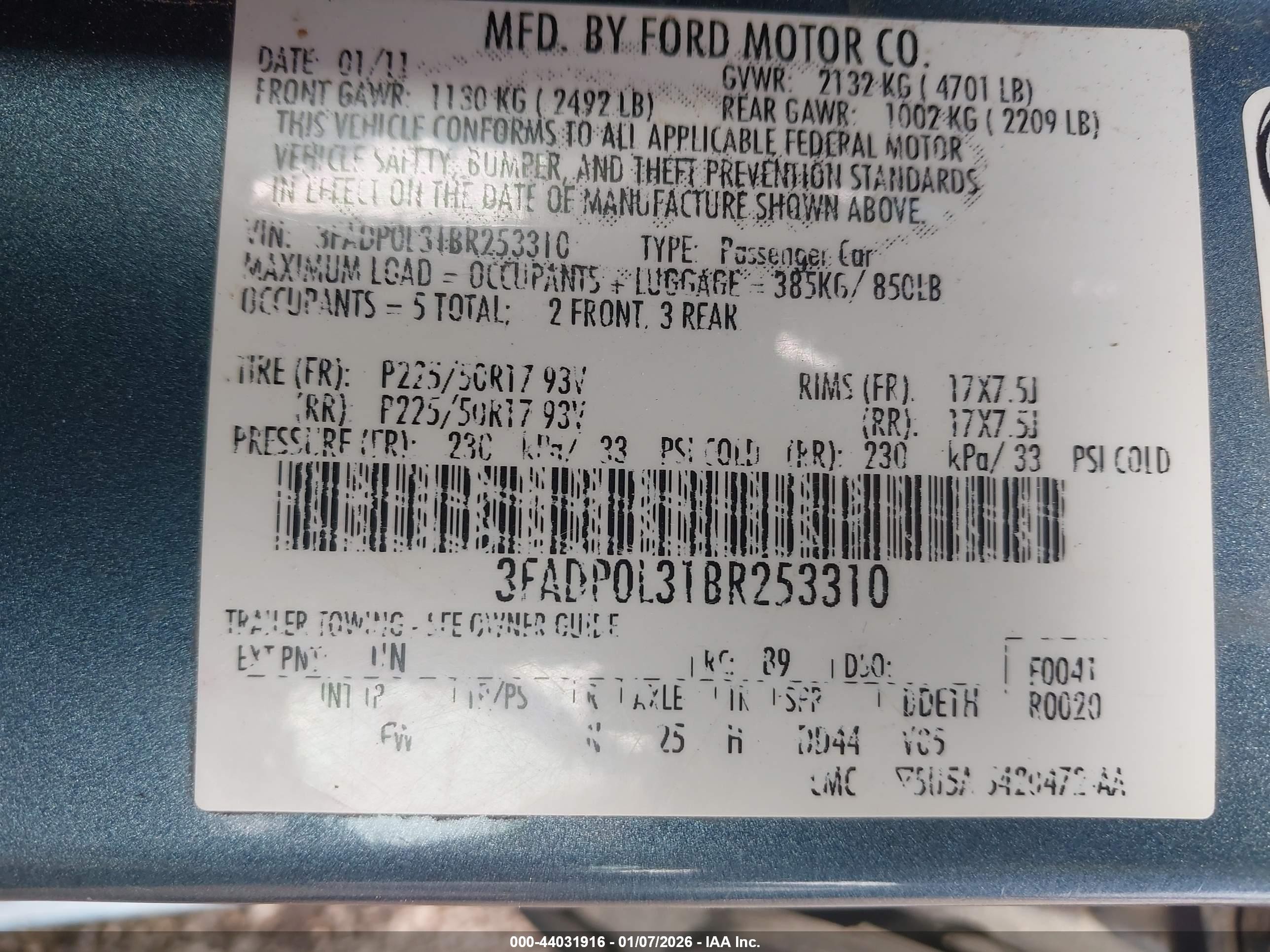 2011 Ford Fusion Hybrid Blue vin: 3FADP0L31BR253310