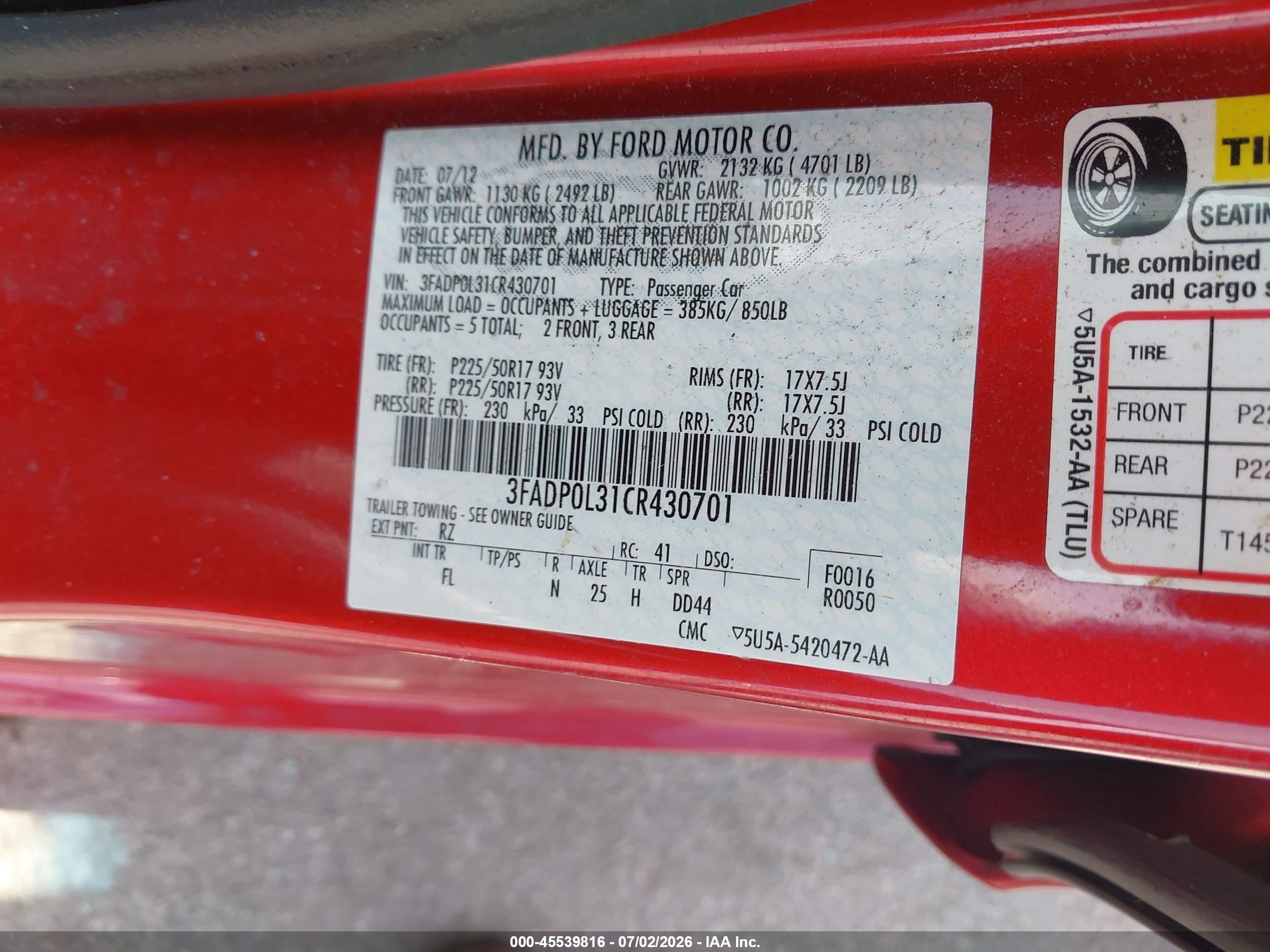 2012 Ford Fusion Hybrid   Красный vin: 3FADP0L31CR430701