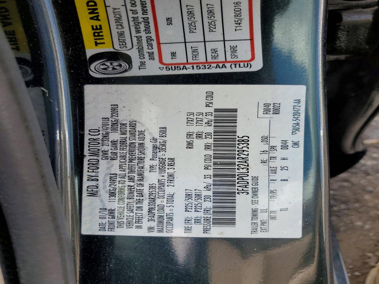 2010 Ford Fusion Hybrid Black vin: 3FADP0L32AR295385