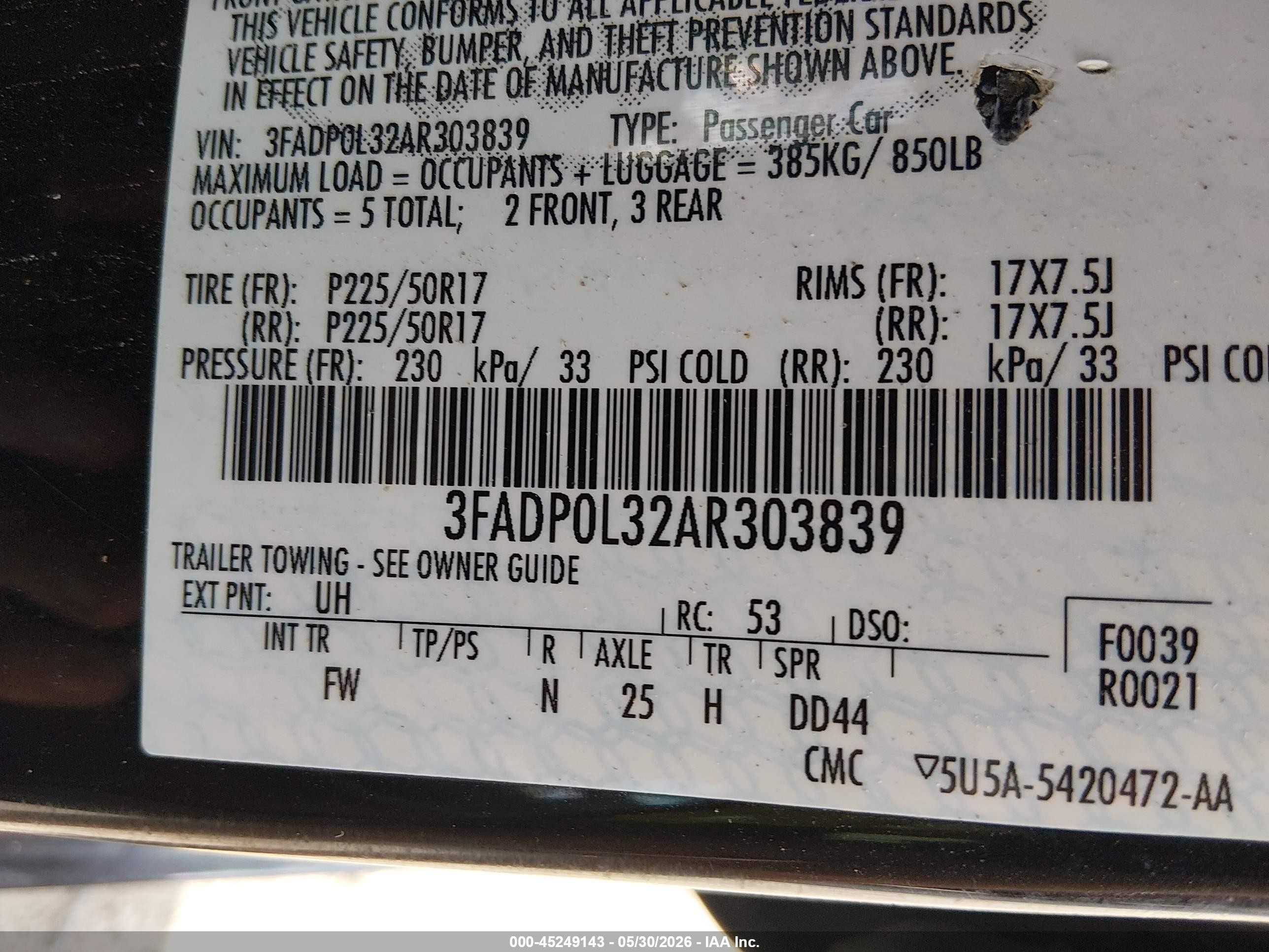 2010 Ford Fusion Hybrid   Black vin: 3FADP0L32AR303839