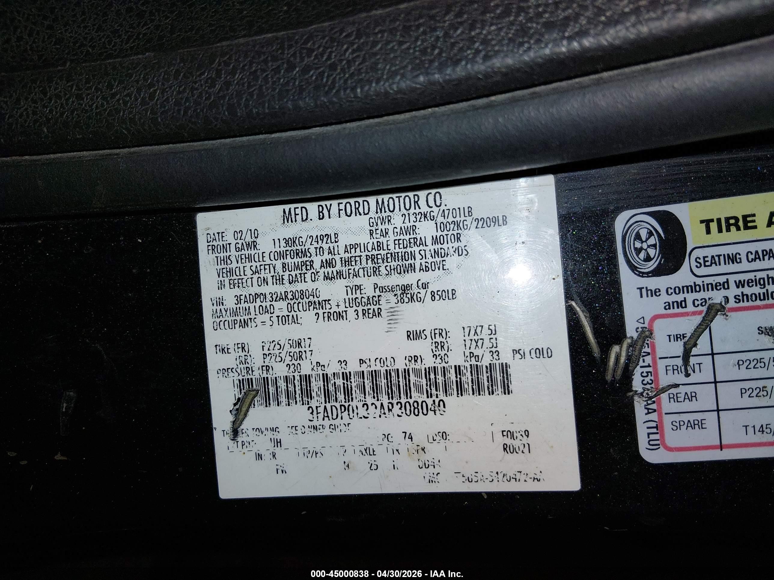 2010 Ford Fusion Hybrid   Black vin: 3FADP0L32AR308040