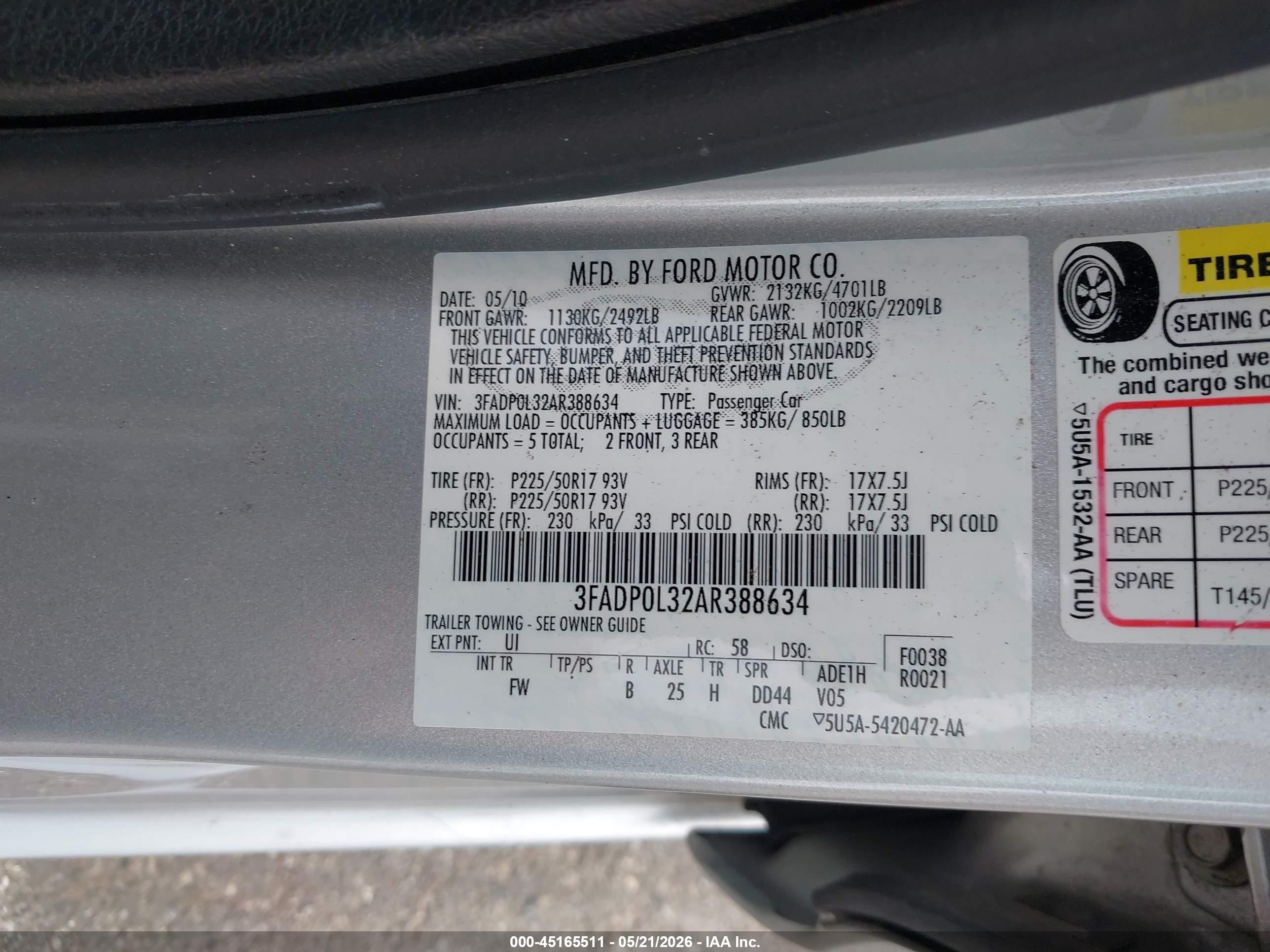 2010 Ford Fusion Hybrid   Silver vin: 3FADP0L32AR388634