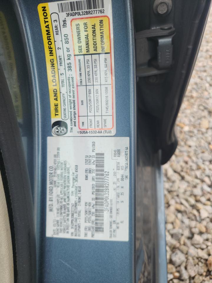 2011 Ford Fusion Hybrid Blue vin: 3FADP0L32BR277762