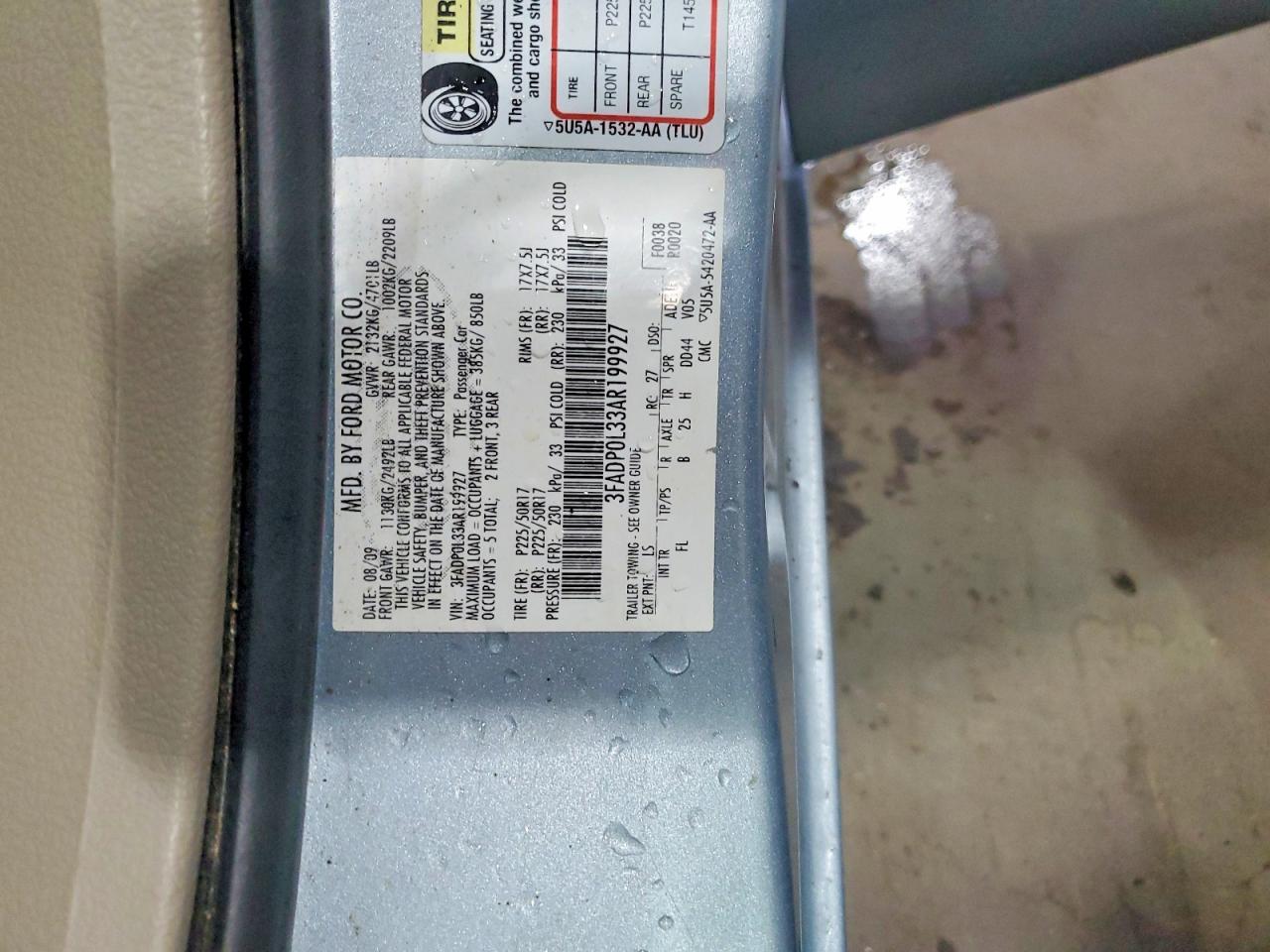 2010 Ford Fusion Hybrid Blue vin: 3FADP0L33AR199927