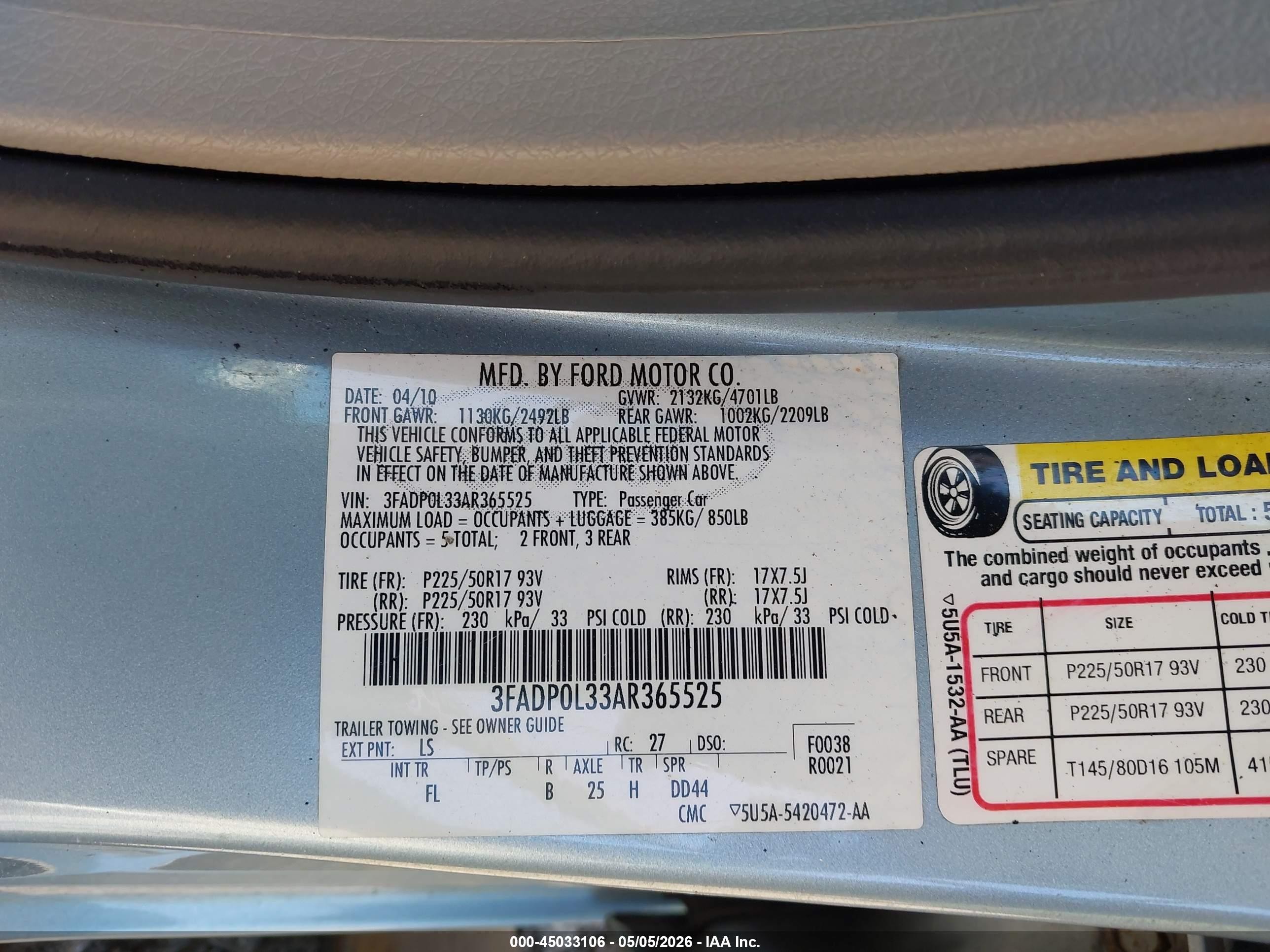2010 Ford Fusion Hybrid   Light Blue vin: 3FADP0L33AR365525